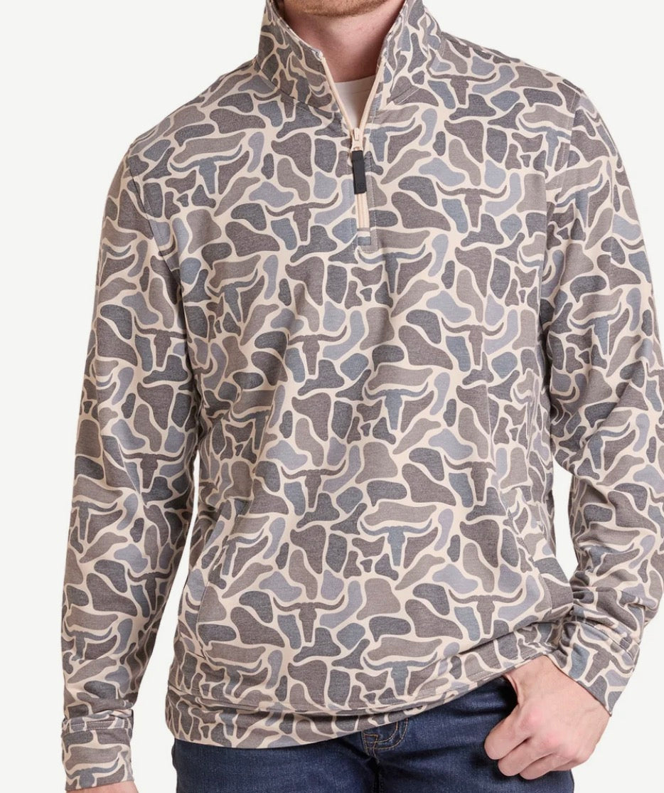 Tan Longhorn Skull Camo Pullover