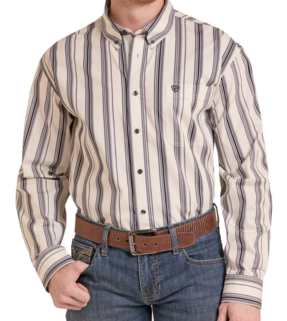 Rock & Roll Black/Grey Striped Button Up
