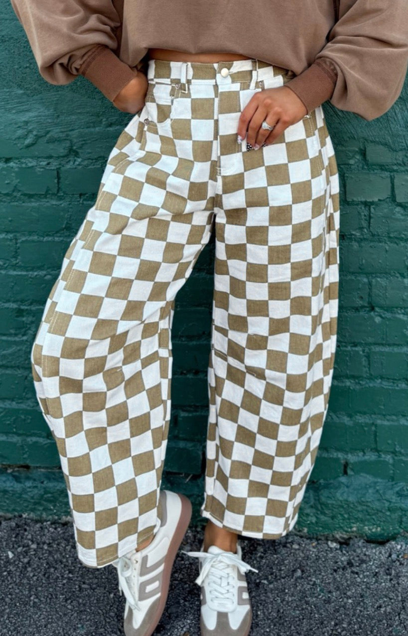 Cherecked Barrel Jeans