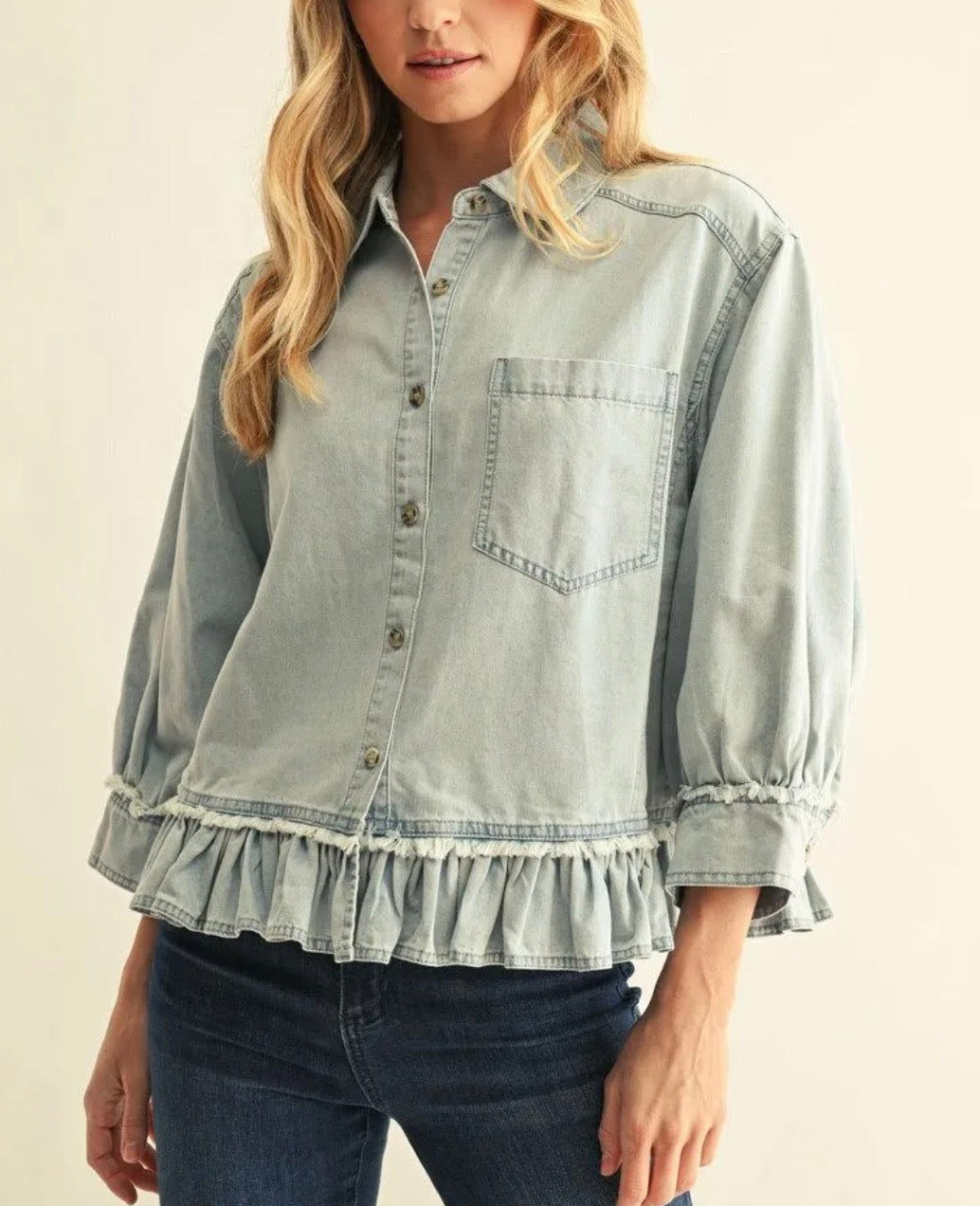 Ruffle denim top