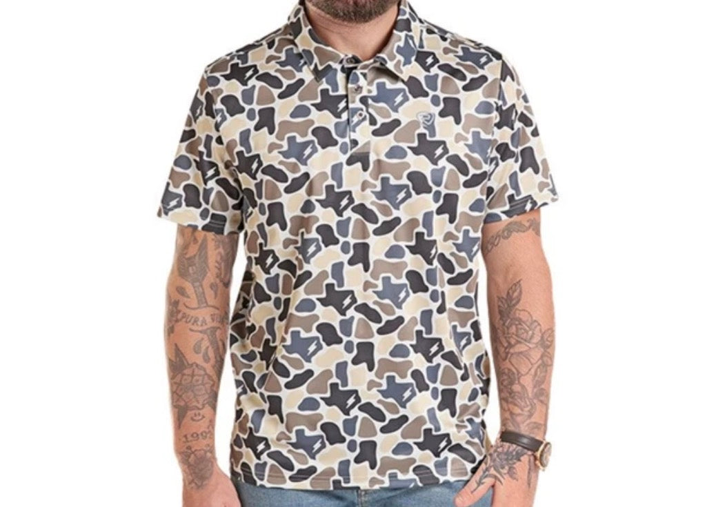 ROCK & ROLL KOE WETZEL Texas Camo Polo