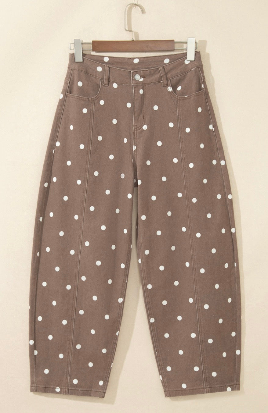 Brown Polka Dot Barrel Jeans