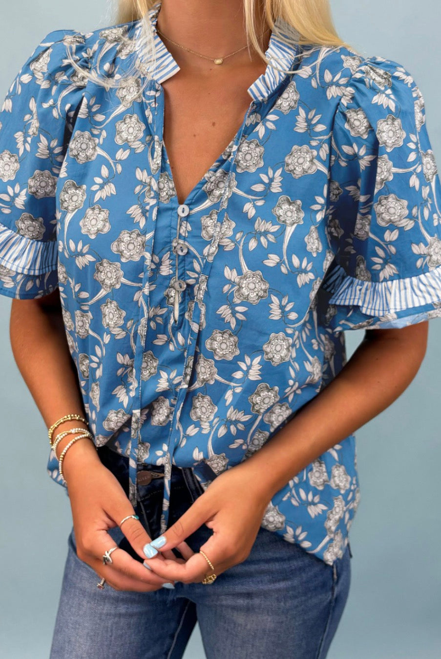 Floral Button With Tie Top