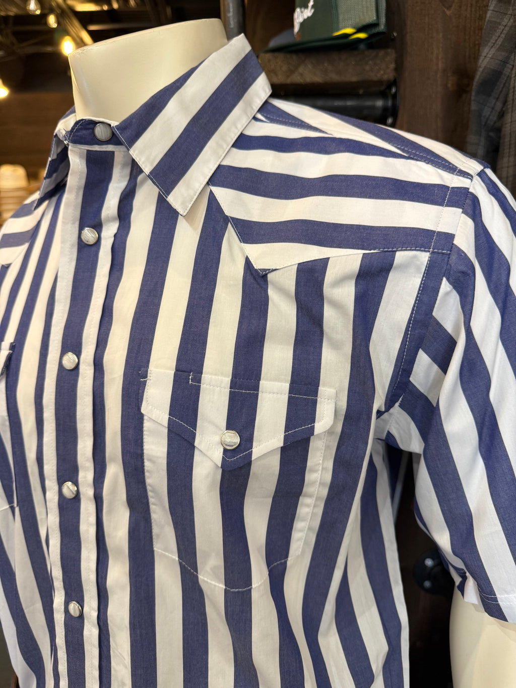 Blue Stripe Panhandle Slim Short Sleeve Snap