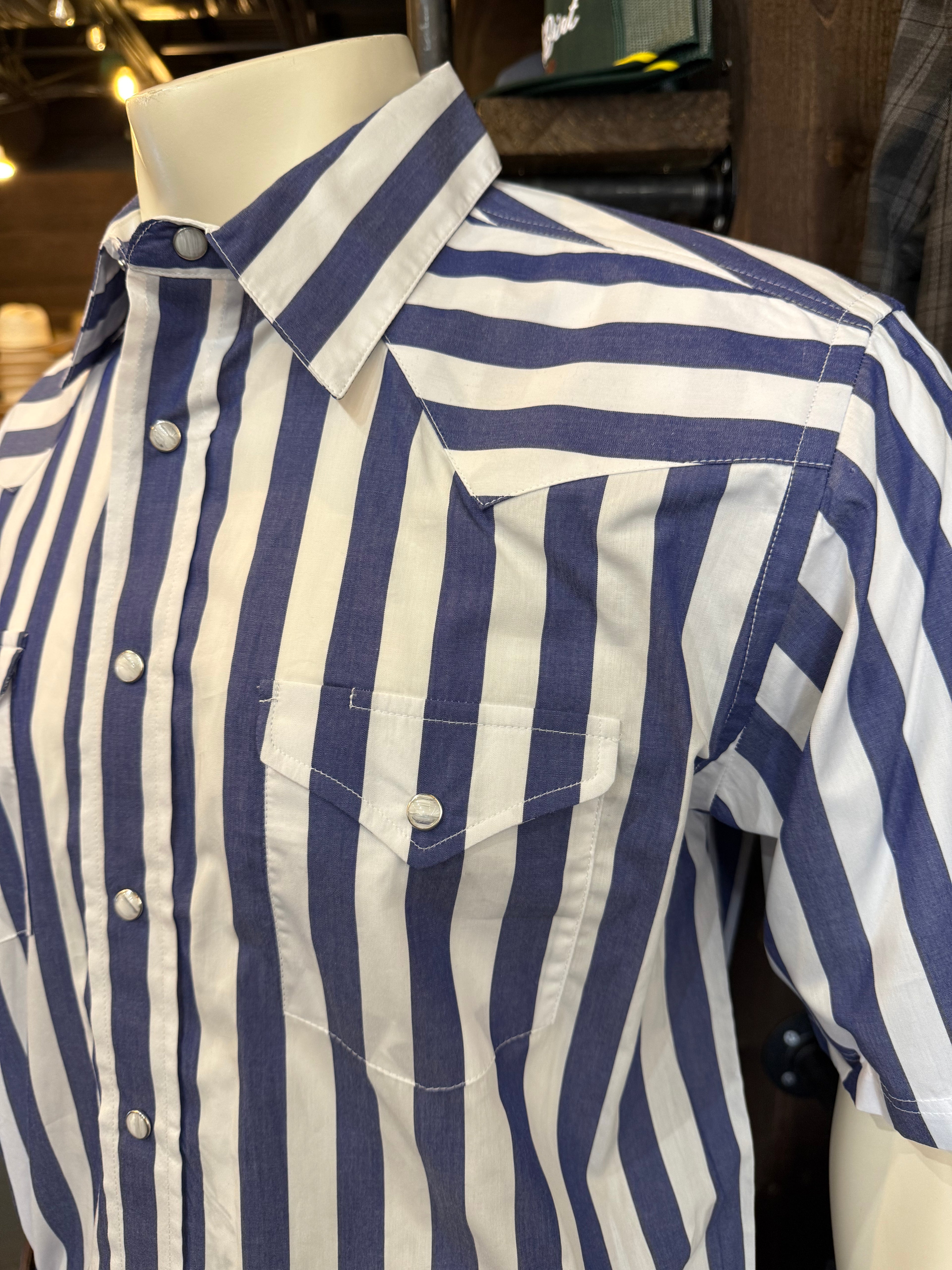 Blue Stripe Panhandle Slim Short Sleeve Snap
