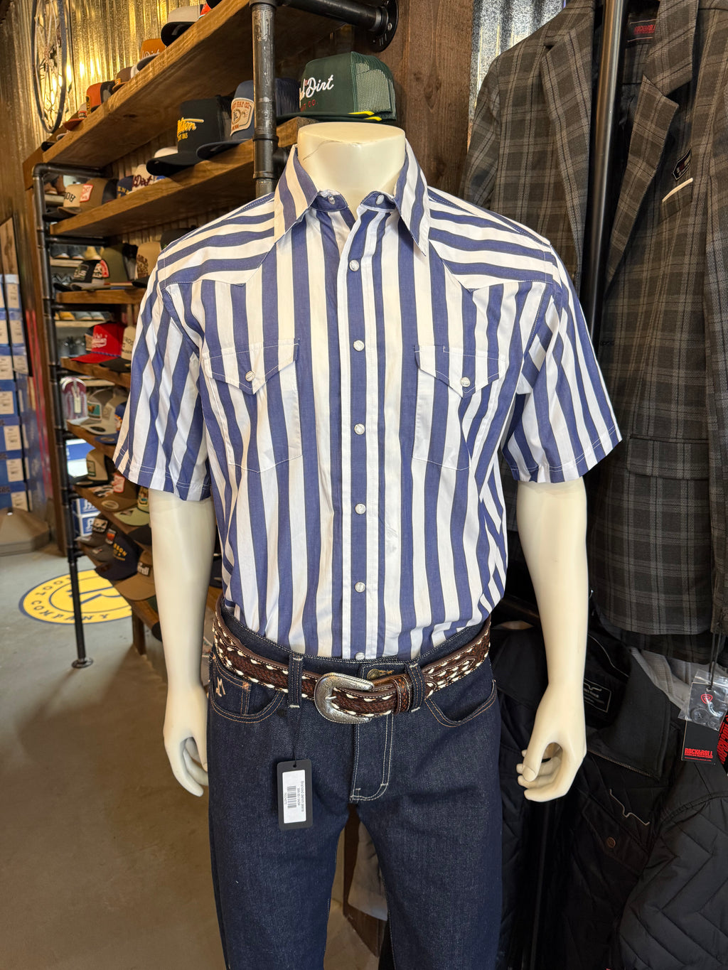 Blue Stripe Panhandle Slim Short Sleeve Snap