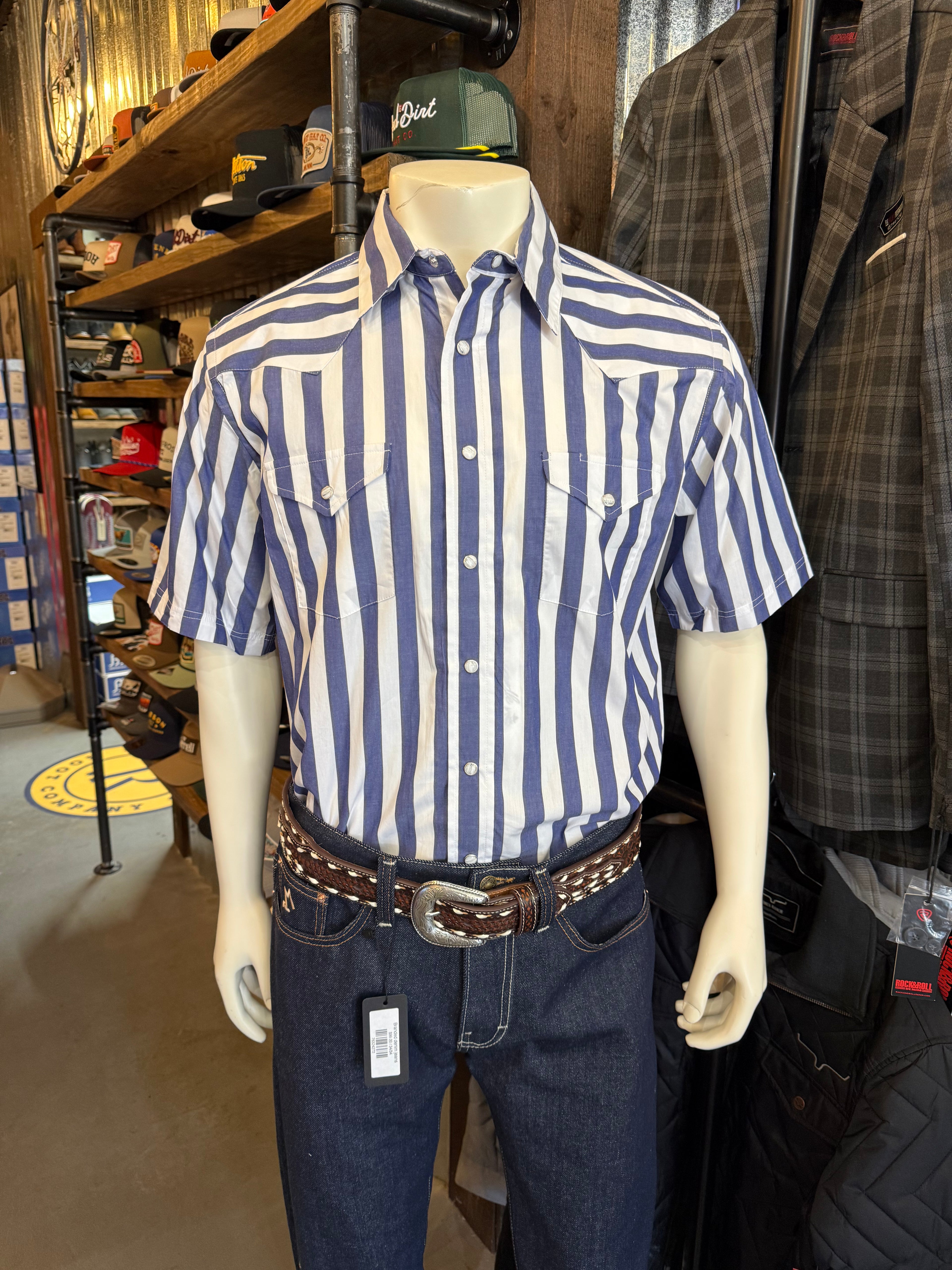 Blue Stripe Panhandle Slim Short Sleeve Snap