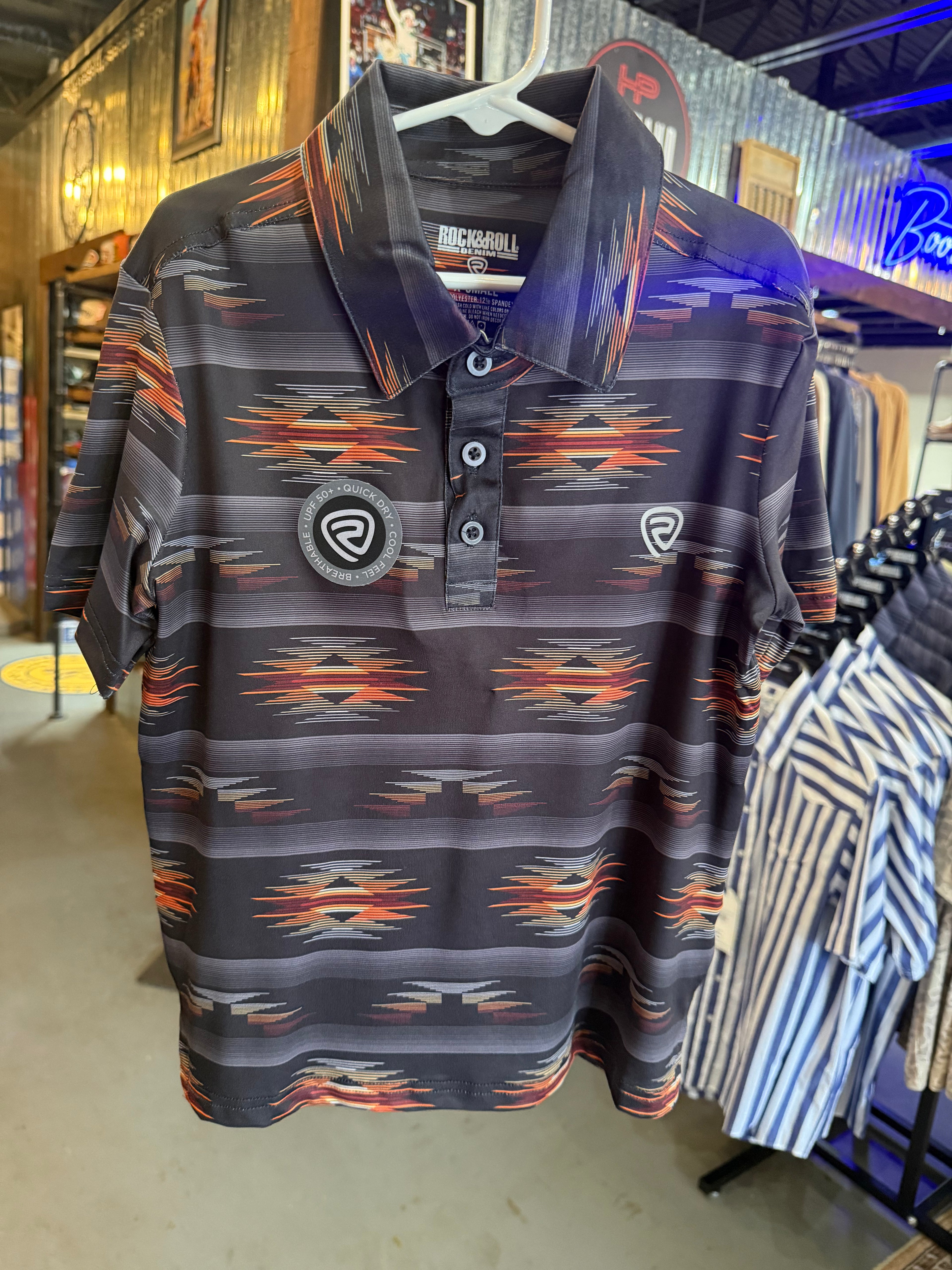Boys charcoal Aztec polo