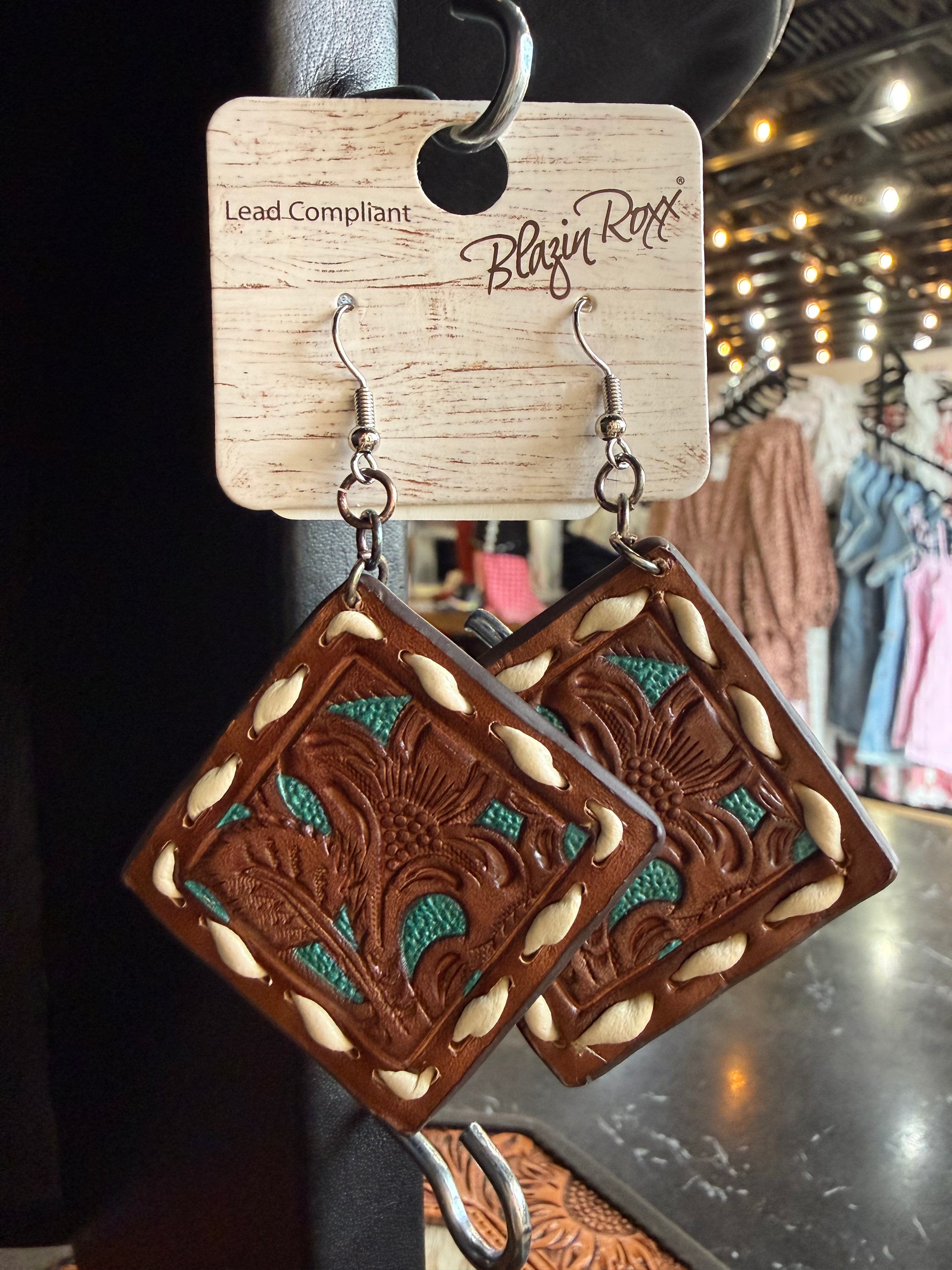 Tooled leather earrings