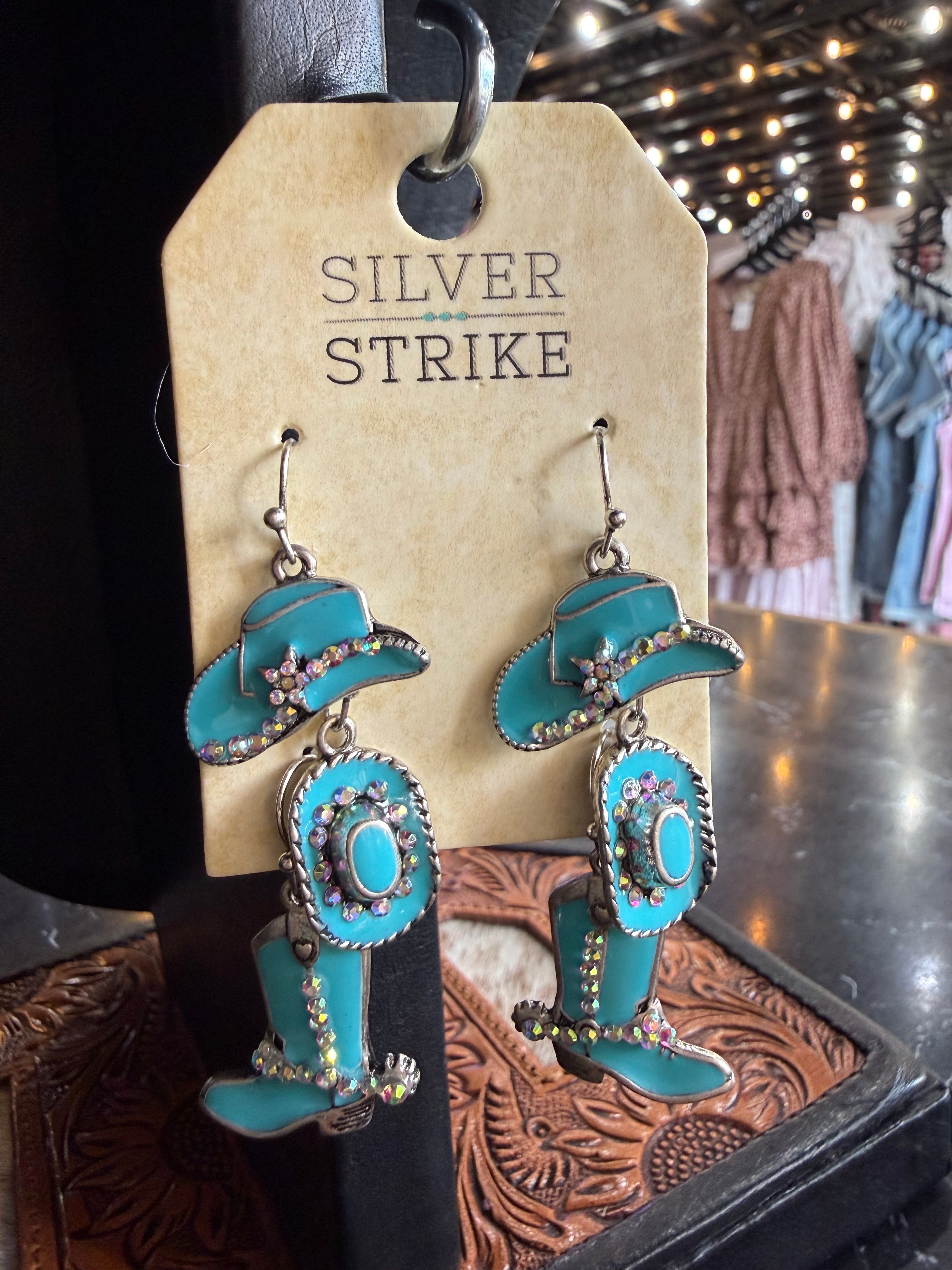3 Pack Turquoise and rhinestones earrings