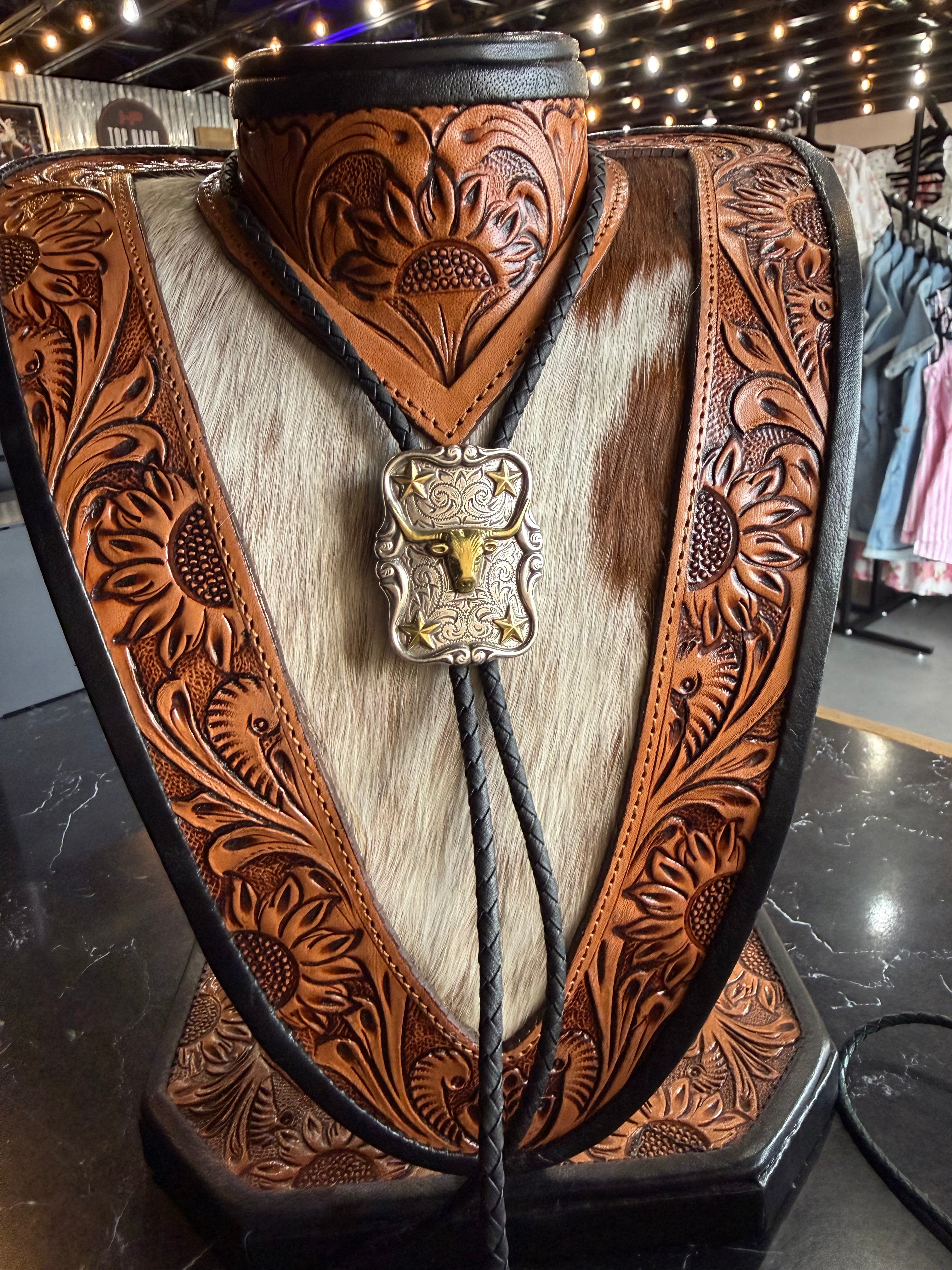 Rectangle Longhorn Bolo Tie