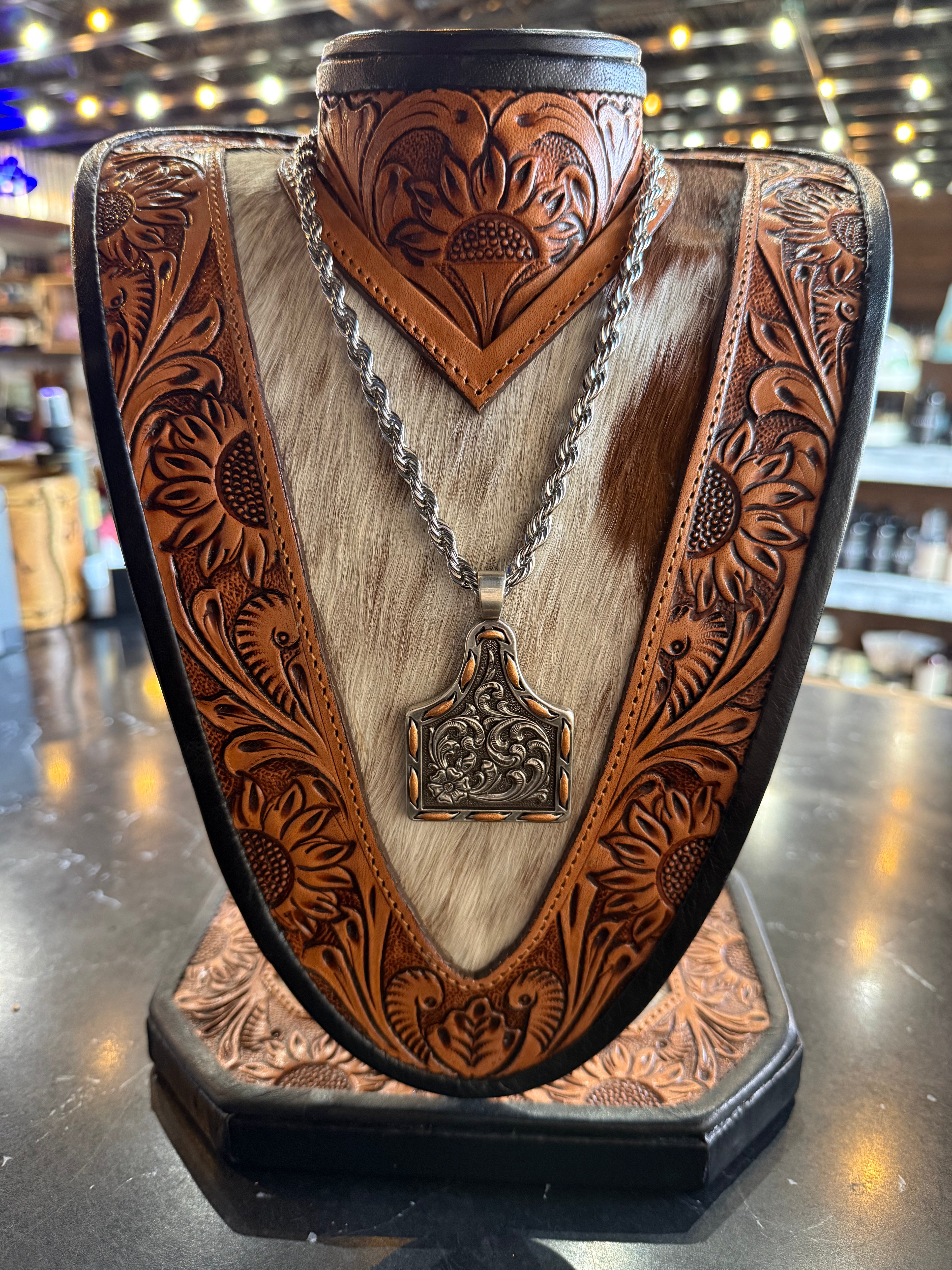 Cow tag with copper necklace