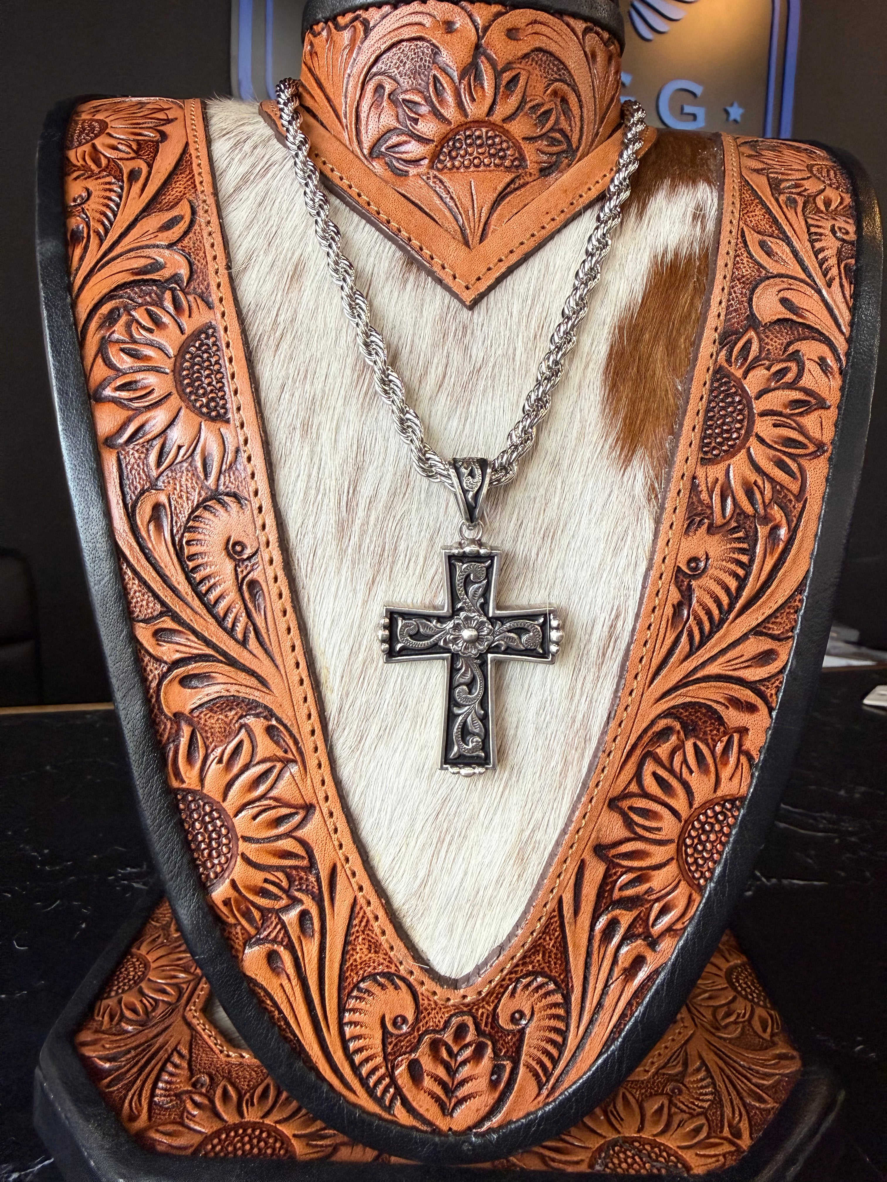 Twister Silver Scrolling Cross Necklace
