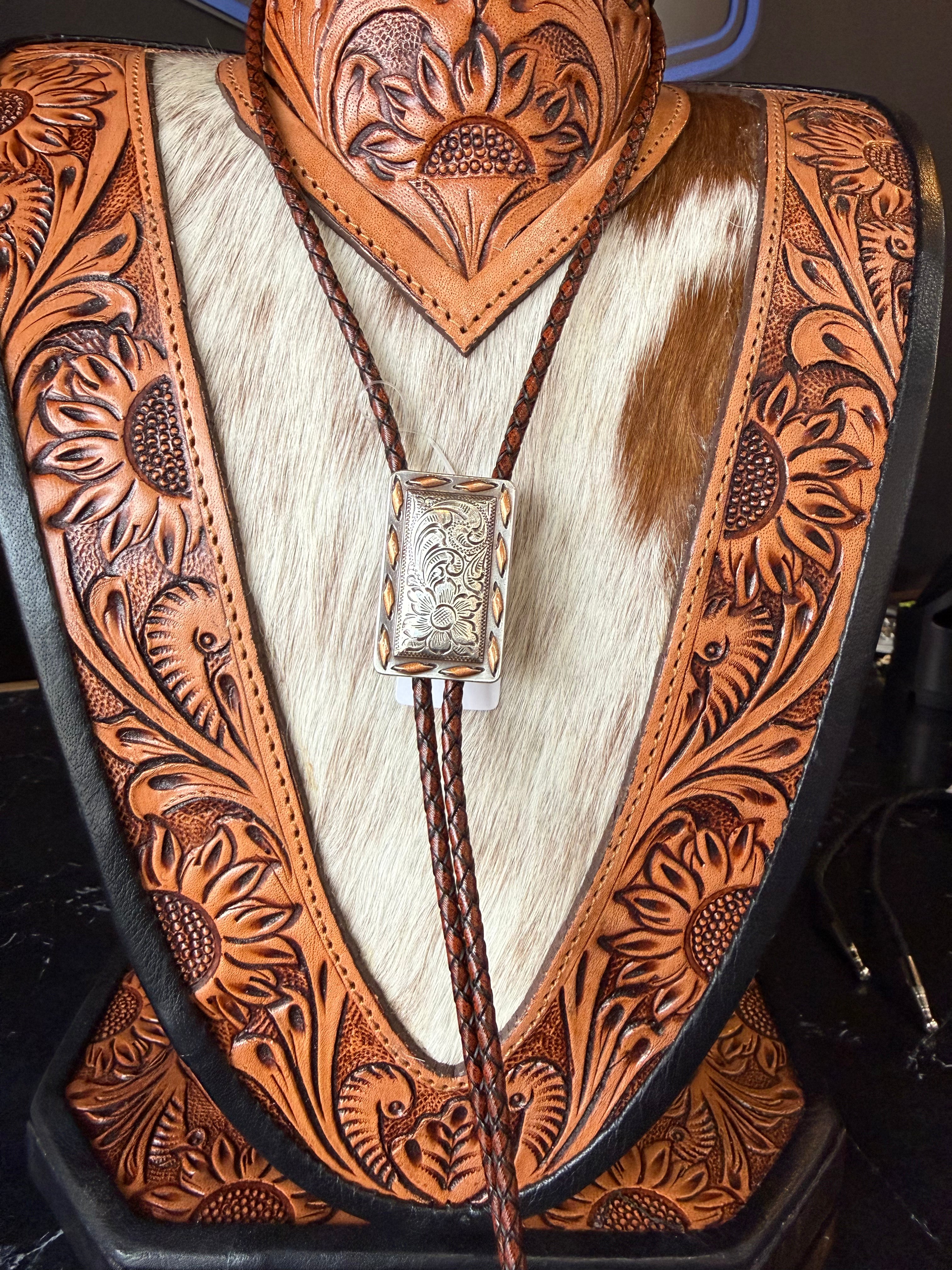 Rectangle Mixed Metal Bolo Tie