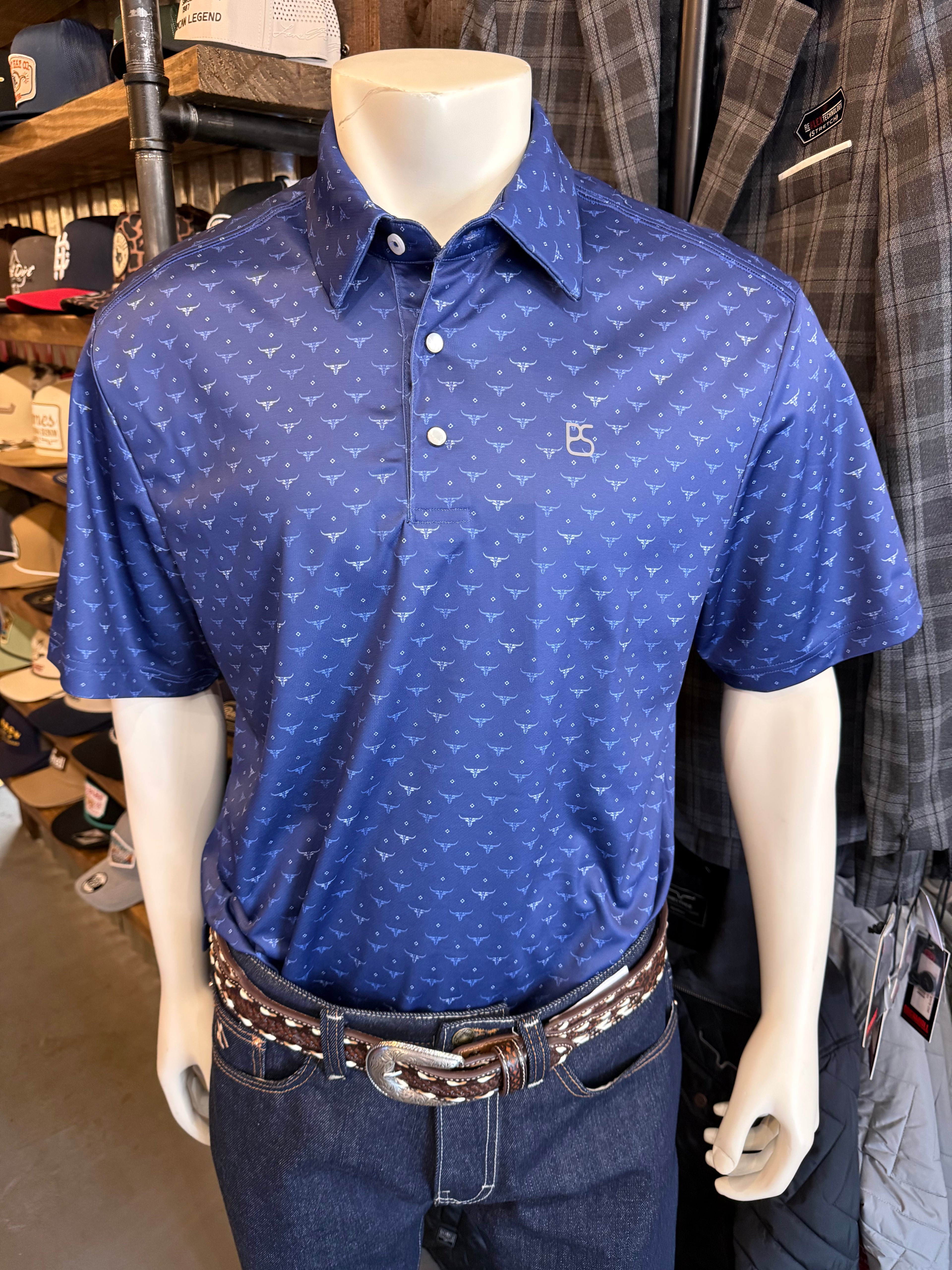 Blue longhorn Rock & Roll Polo