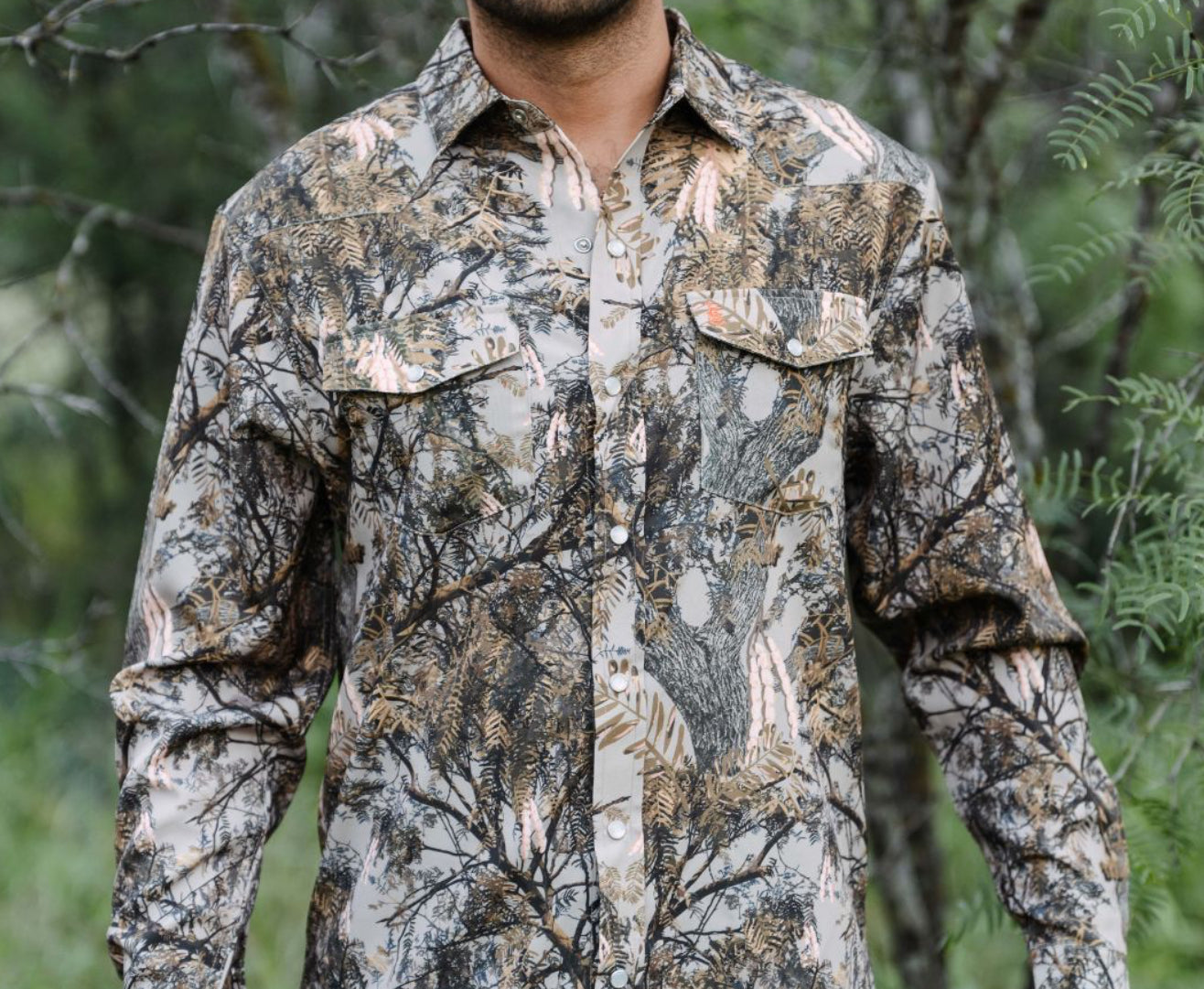Camo raised by coyotes pearl snap
