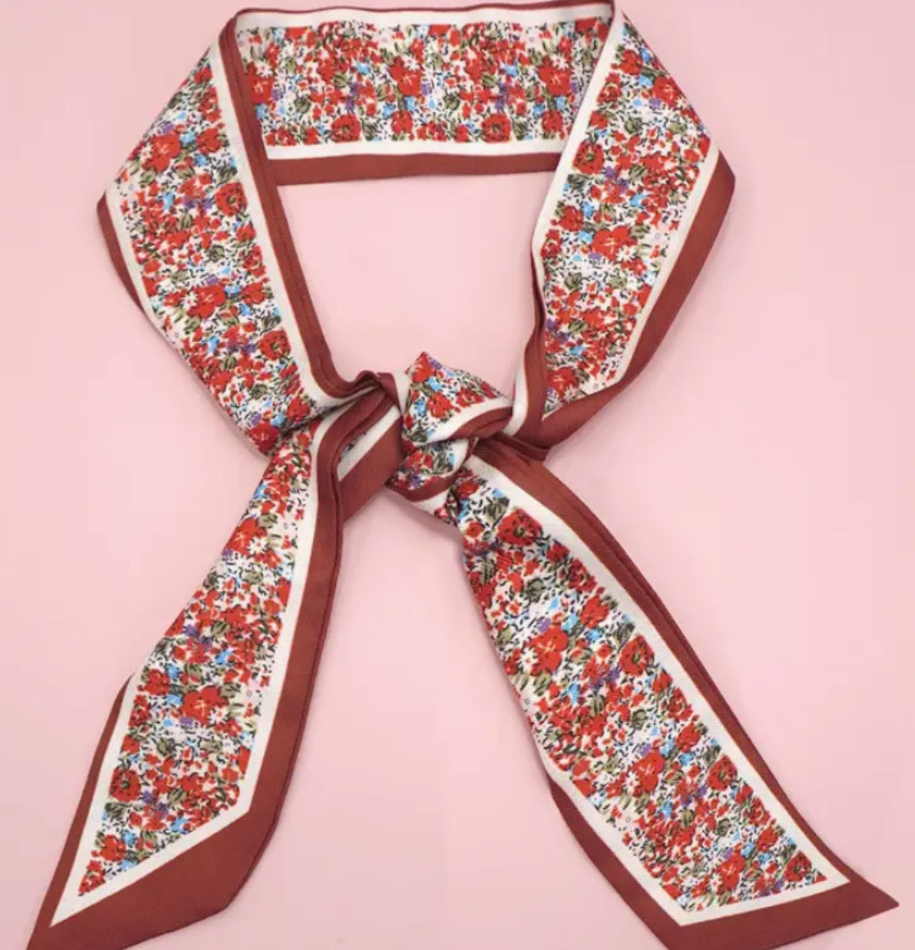 Red floral twilly tie