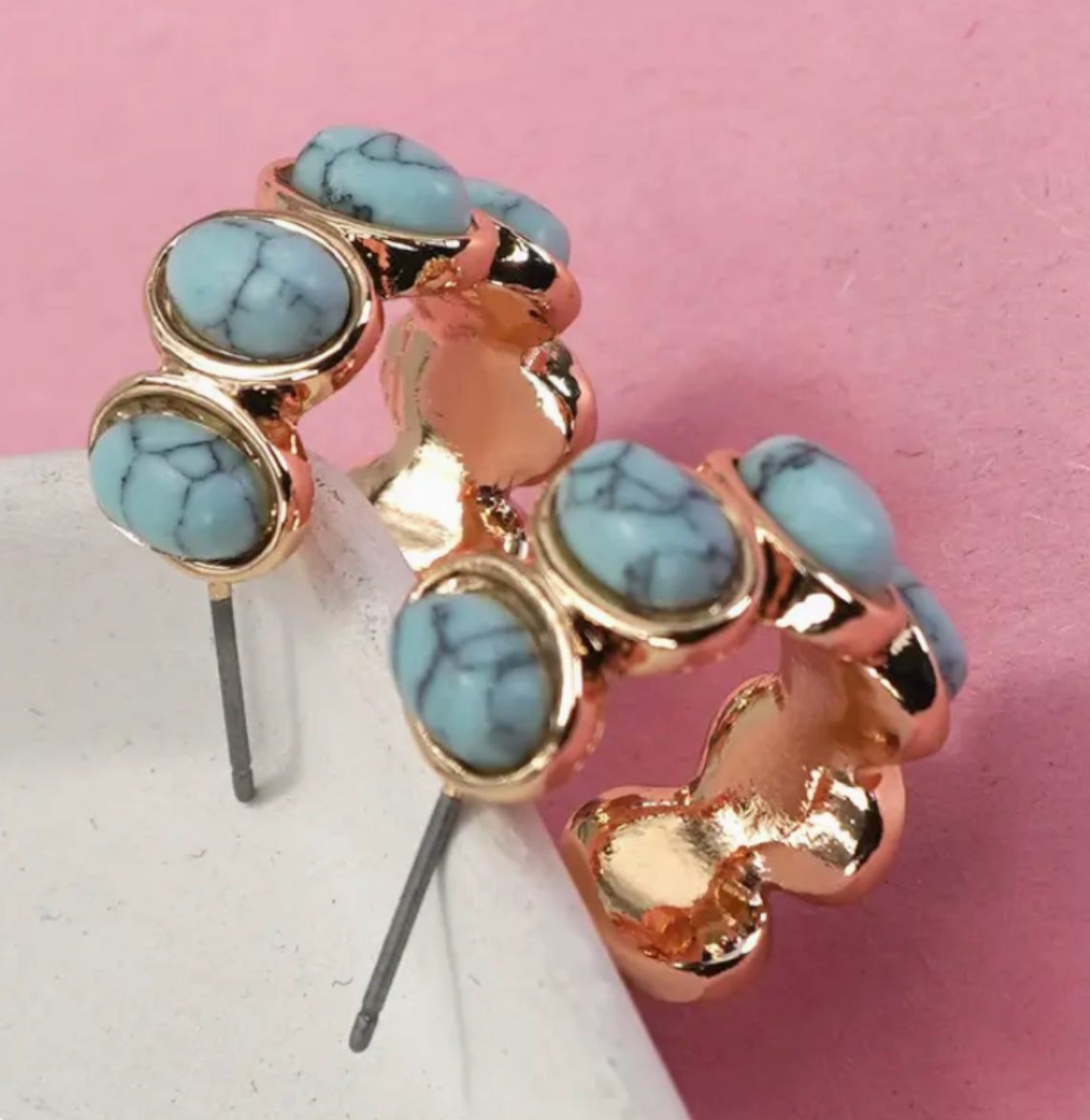 Gold turquoise hoops