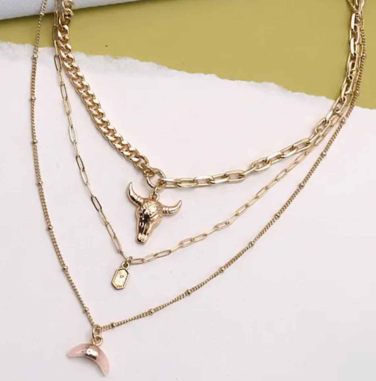 Multi layered bull necklace
