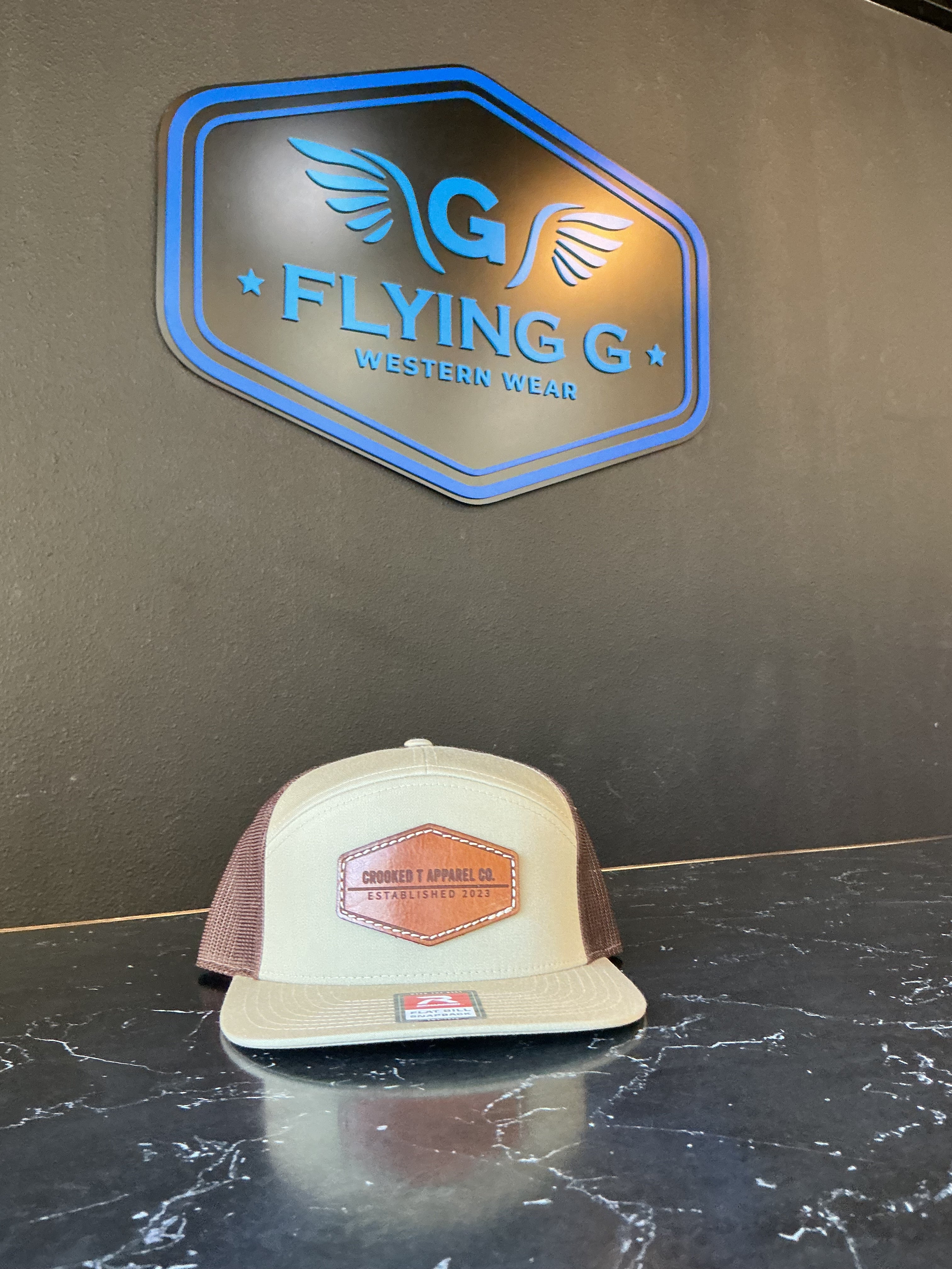 green leather patch Crooked T cap