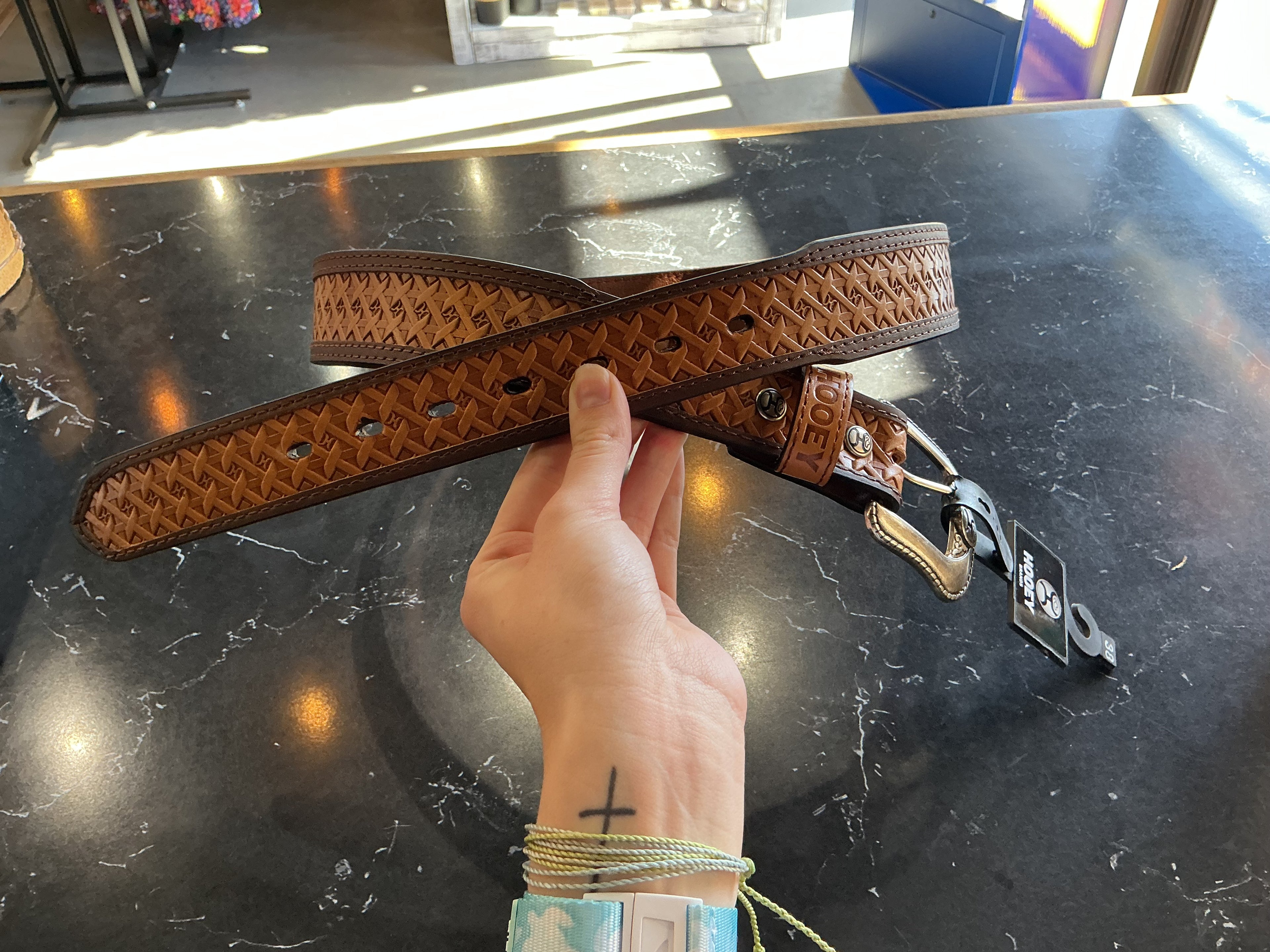 Hooey hands-up basket weave belt