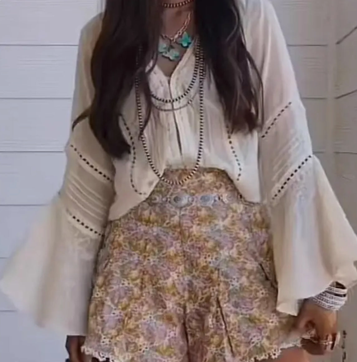 White flared sleeve top