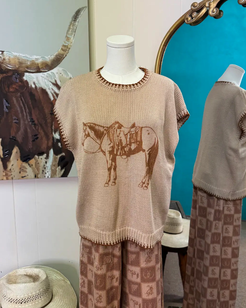 Cowpony Short Sleeve Sweater Vest