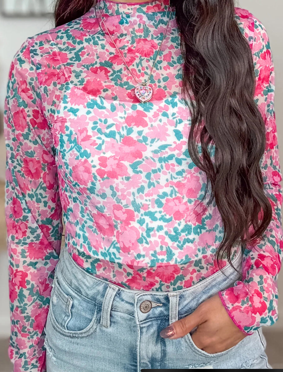 Pink and blue mesh top