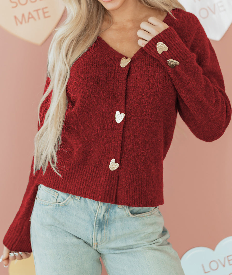 Red heart button sweater