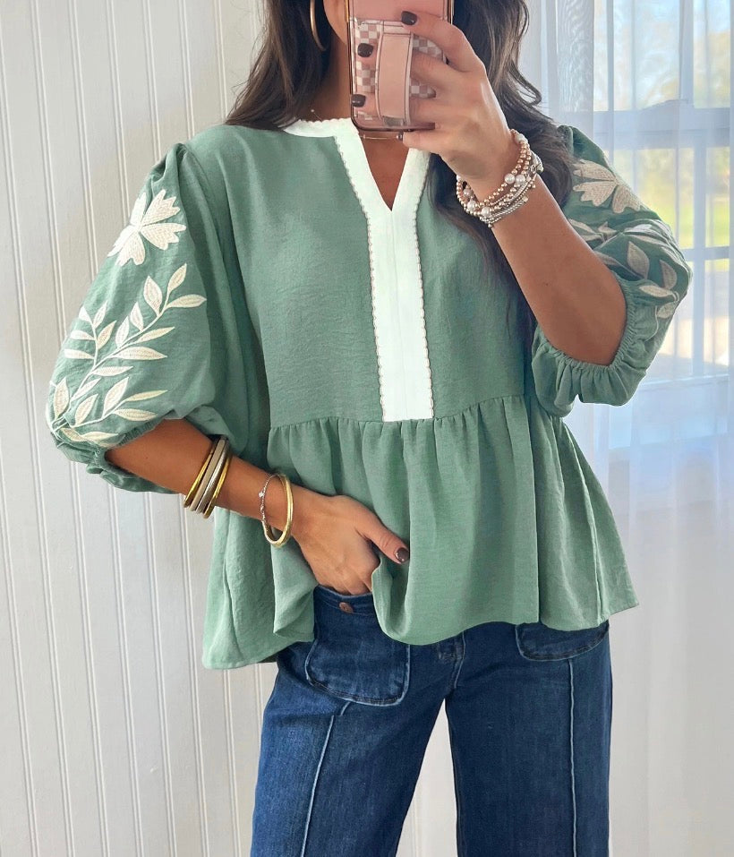 Floral light green blouse