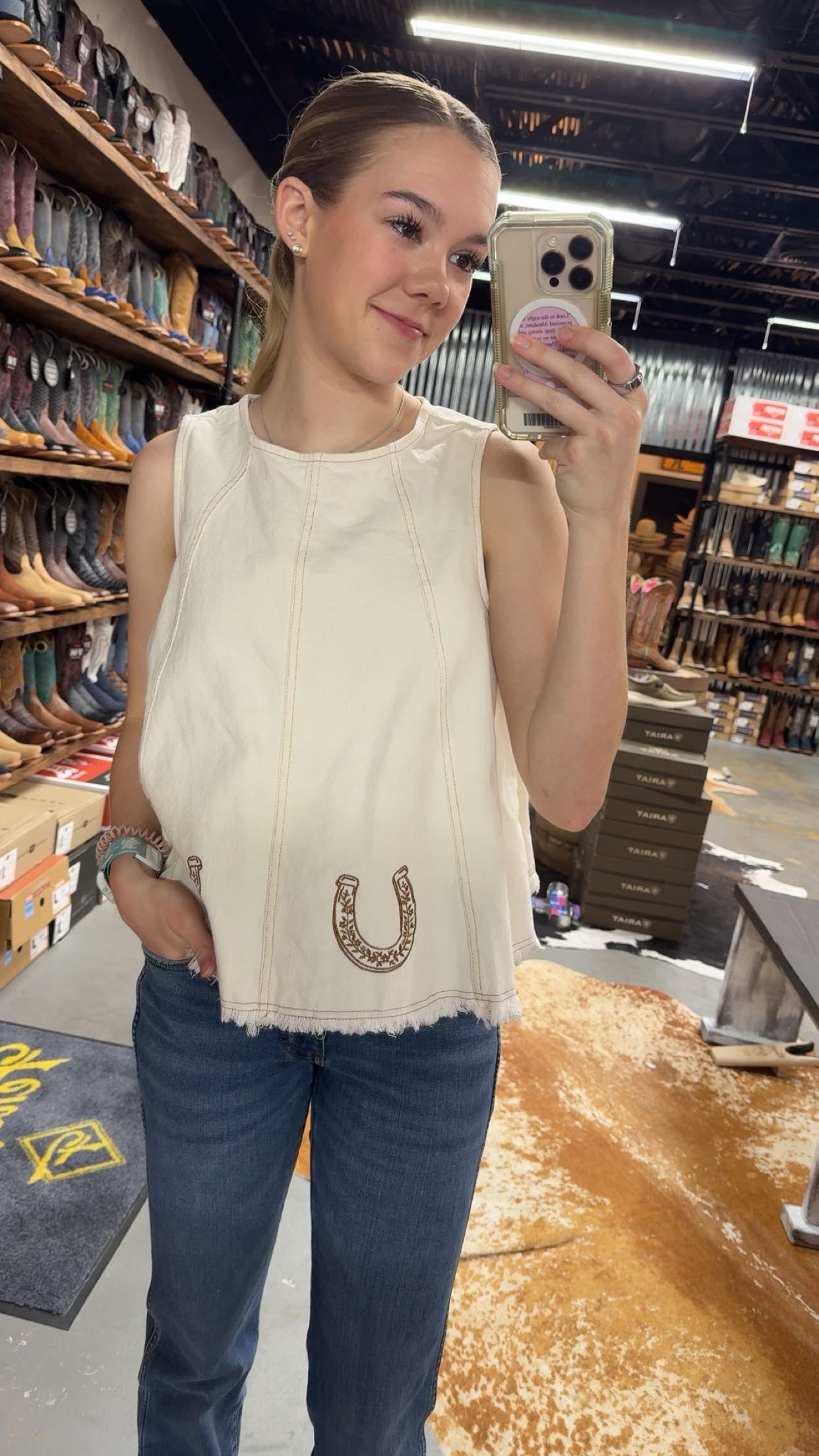 Horse shoe denim top