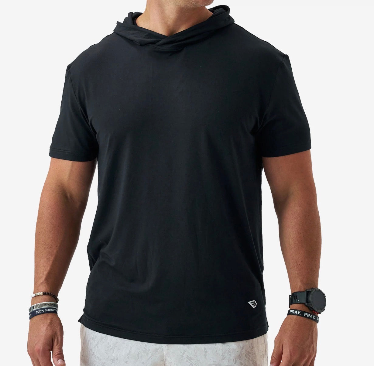 Black short sleeve performance hoodie