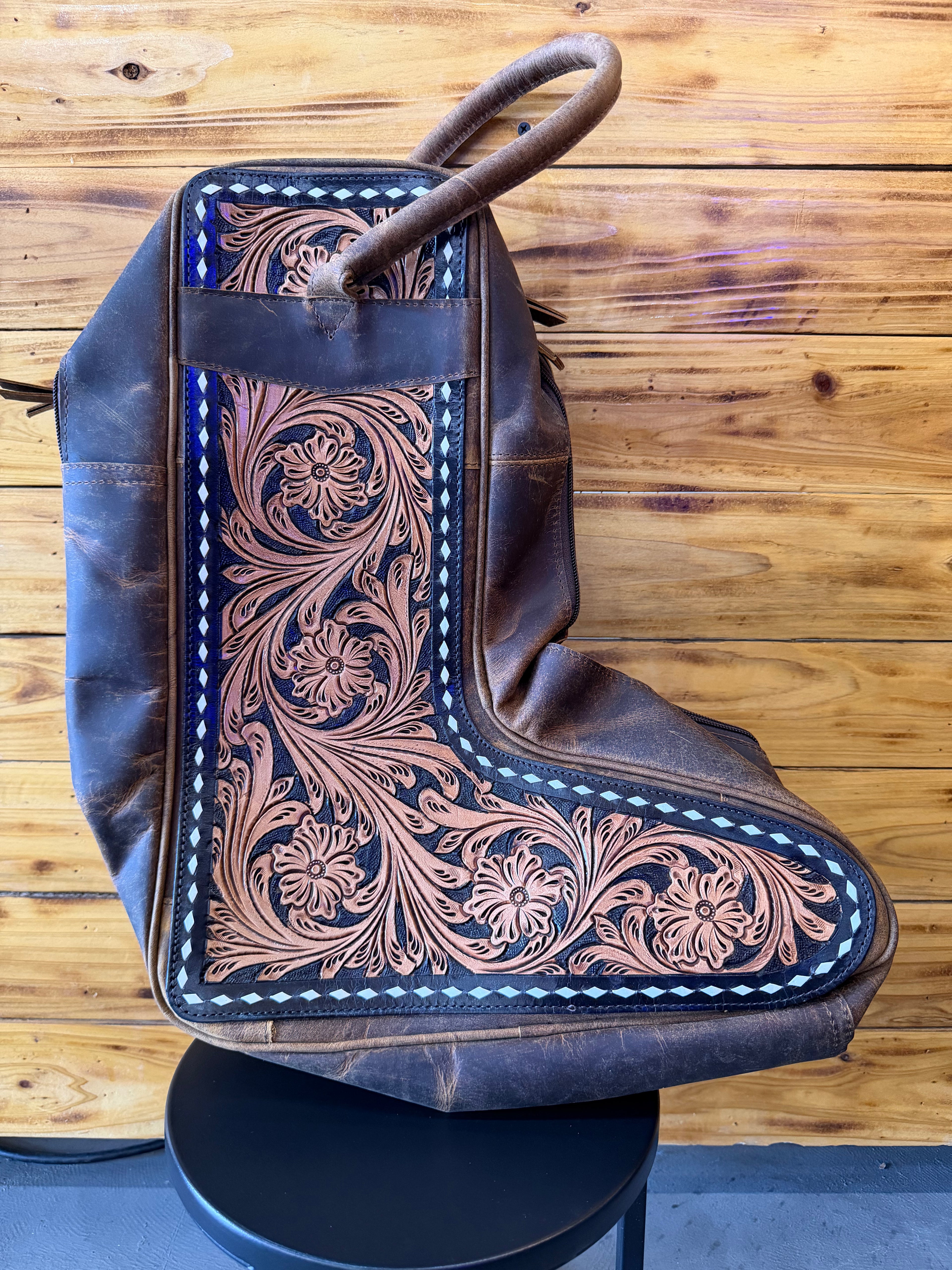 Tooled Leather Boot Bag