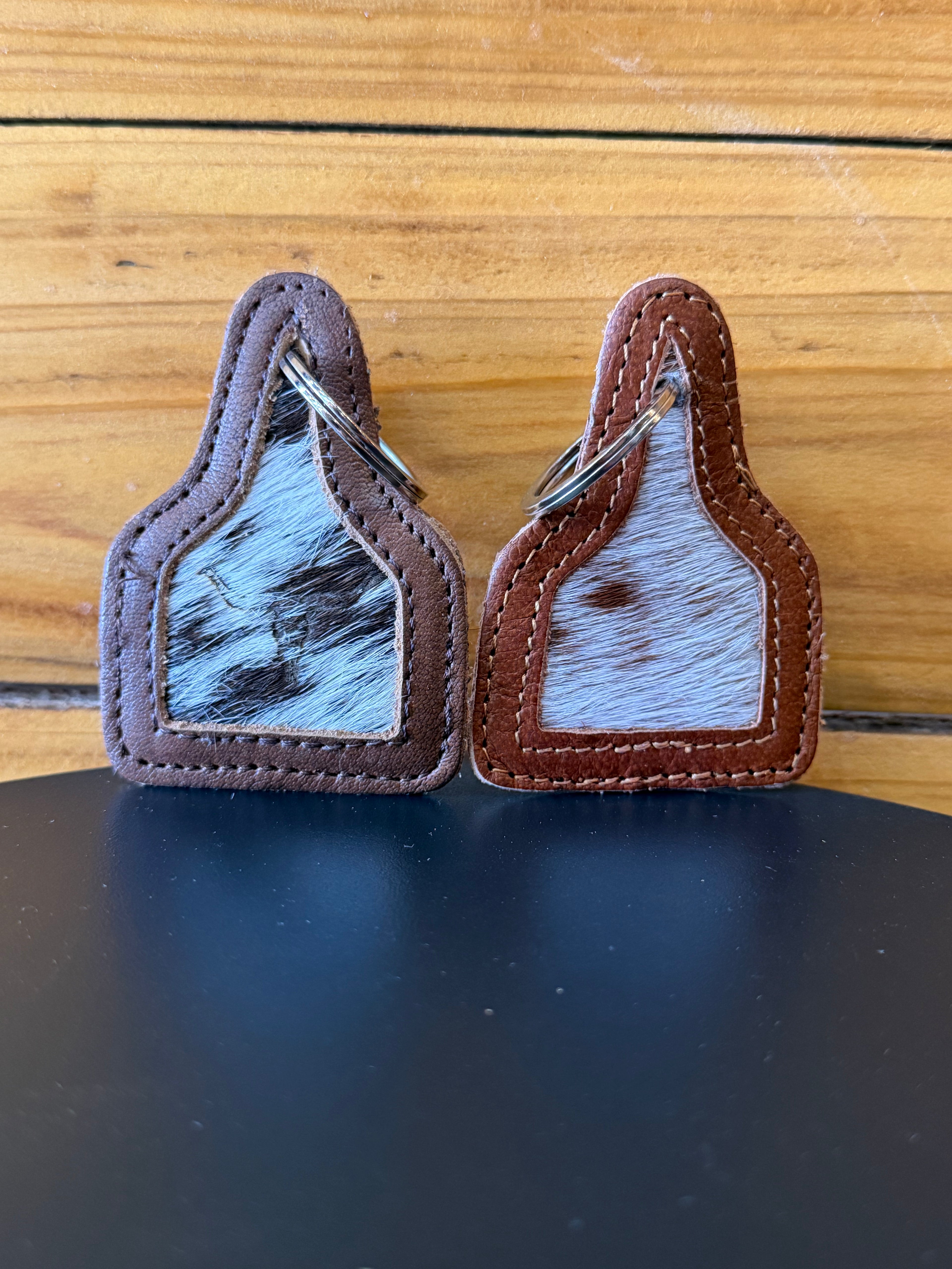 Cowhide Ear Tag Keychains