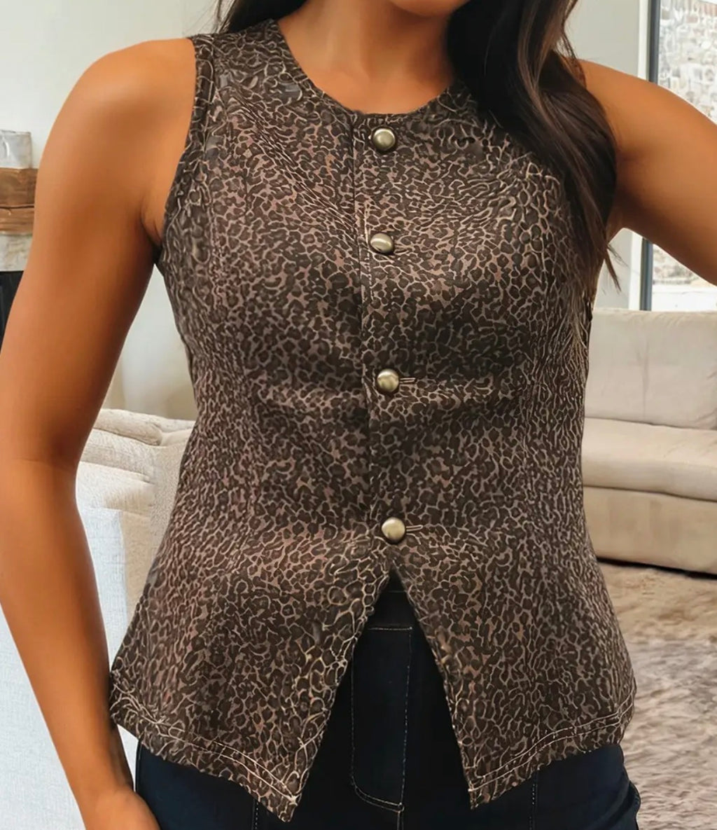 Leopard denim top