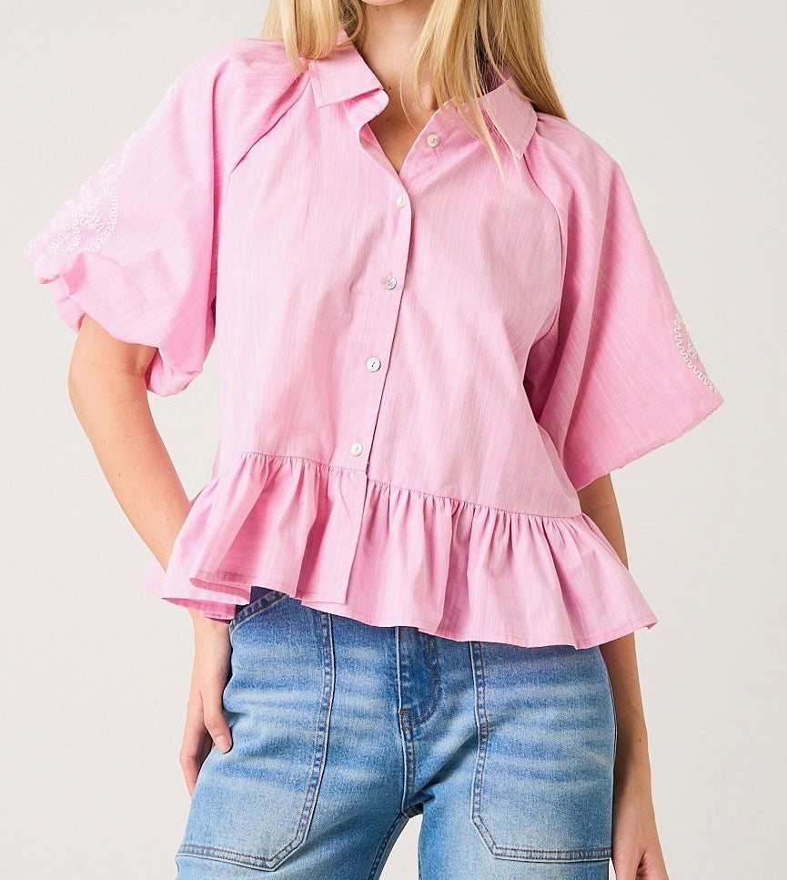 Pink bubble sleeve top