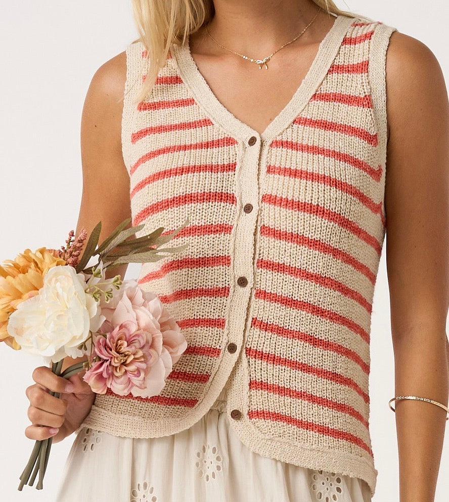 Striped button sweater