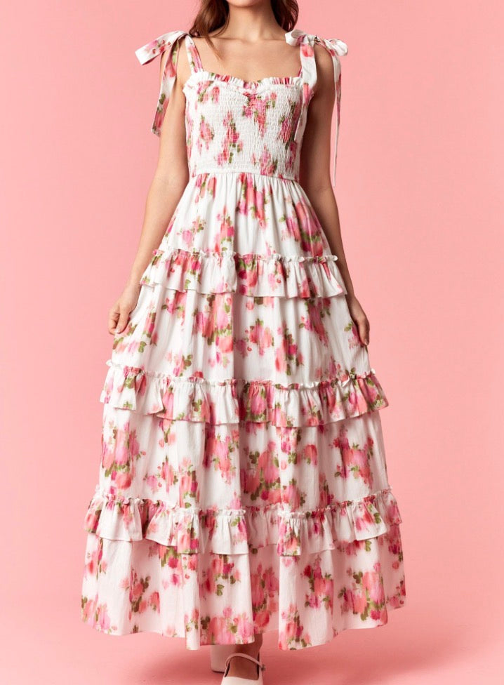 Floral ruffle teir maxi dress
