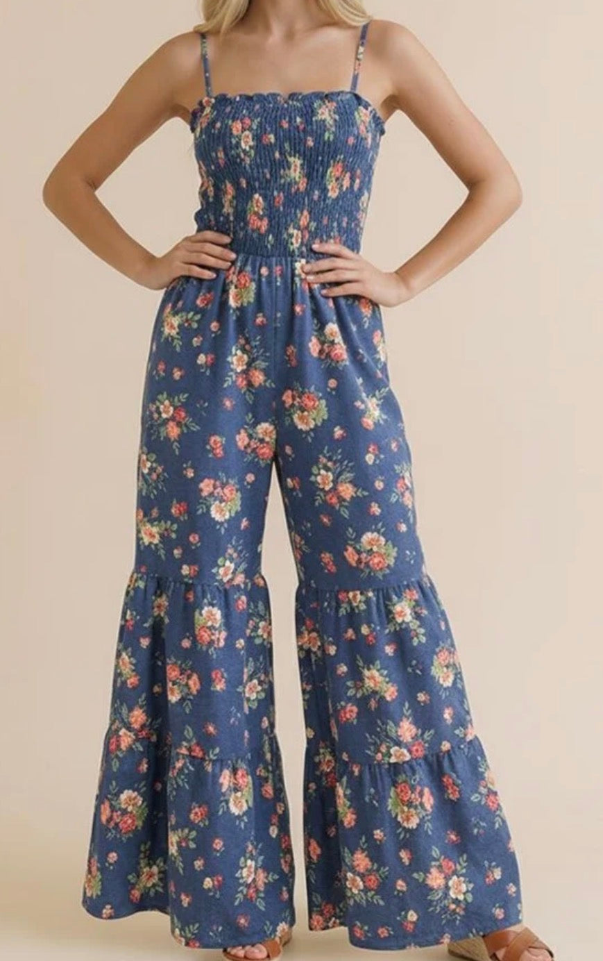 Spaghetti strap floral jumpsuit