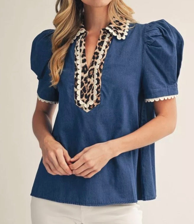 Denim and leopard top