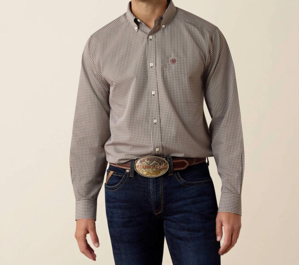 Men's Ariat Wrinkle Free Reed Classic Fit Shirt: Grape Leaf Micro Plaid