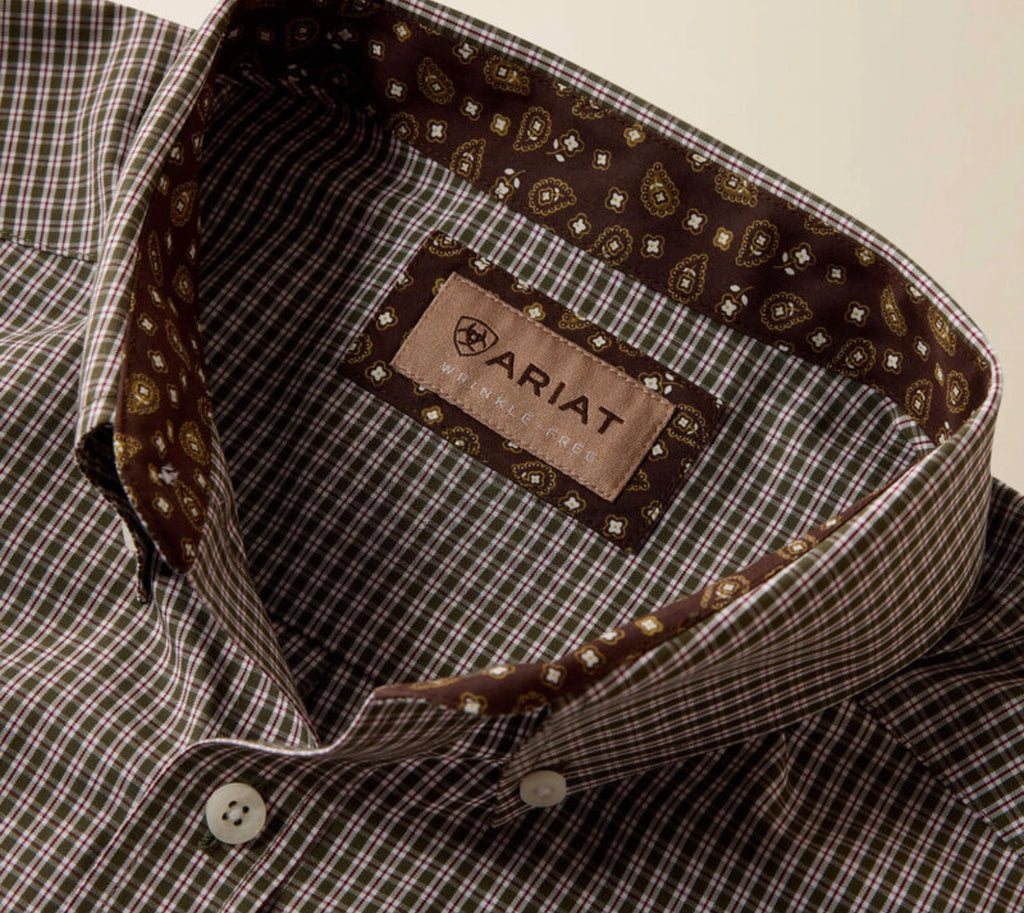 Men's Ariat Wrinkle Free Reed Classic Fit Shirt: Grape Leaf Micro Plaid