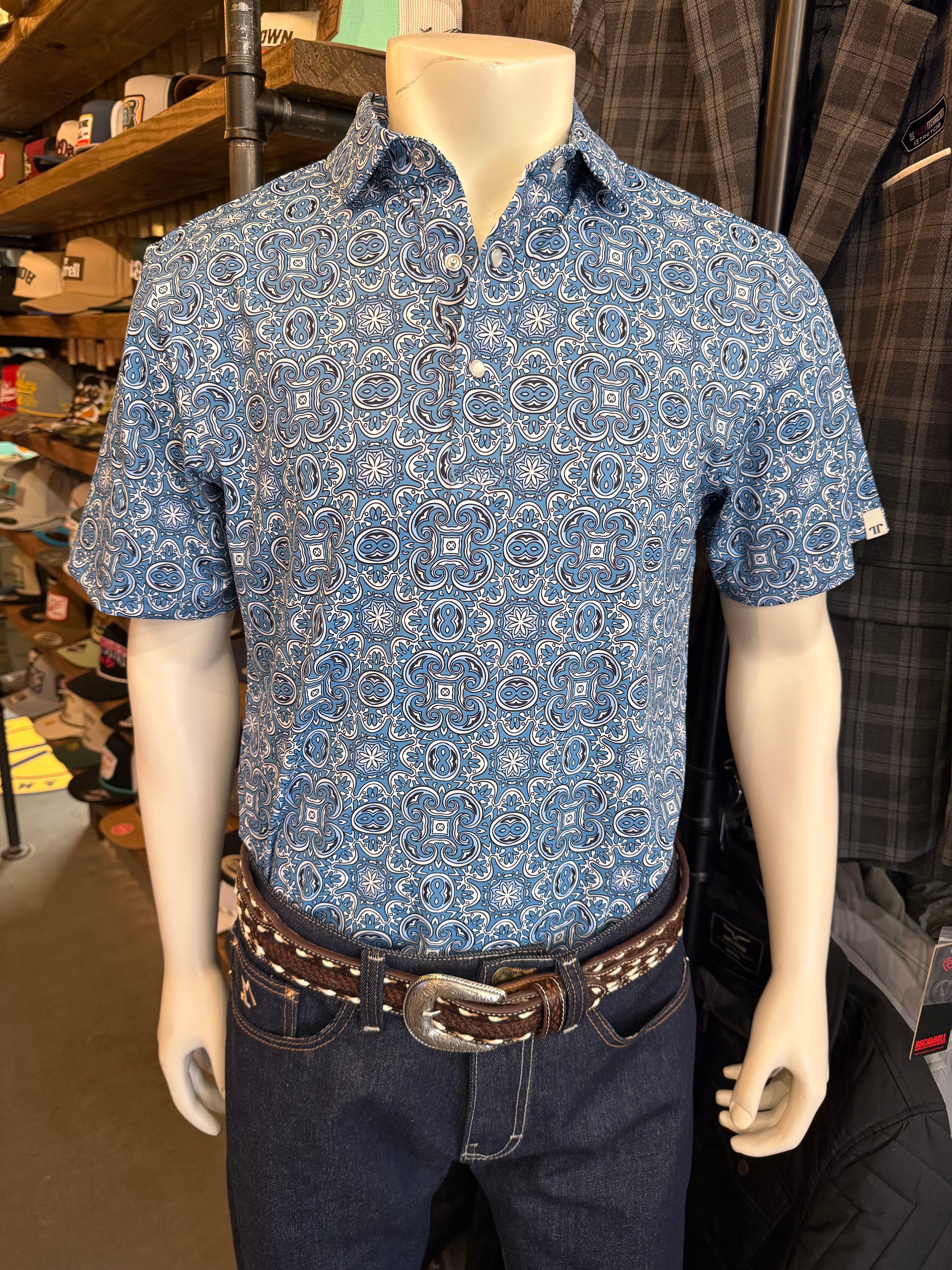 The Bennett in light blue polo