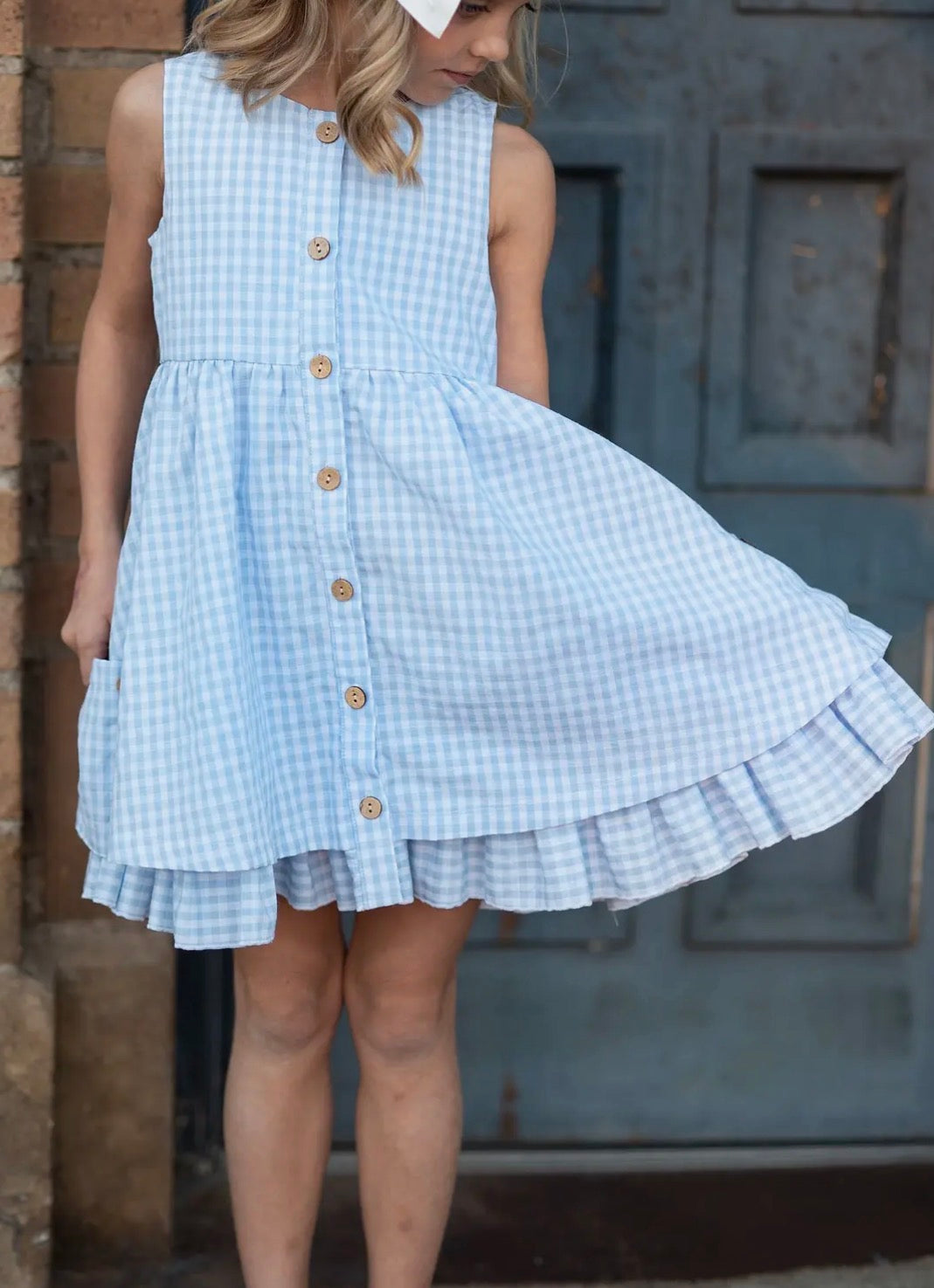 Blue gingham girls dress