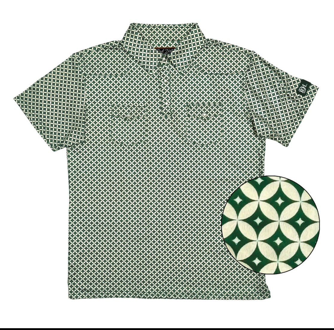 Green abstract red dirt polo
