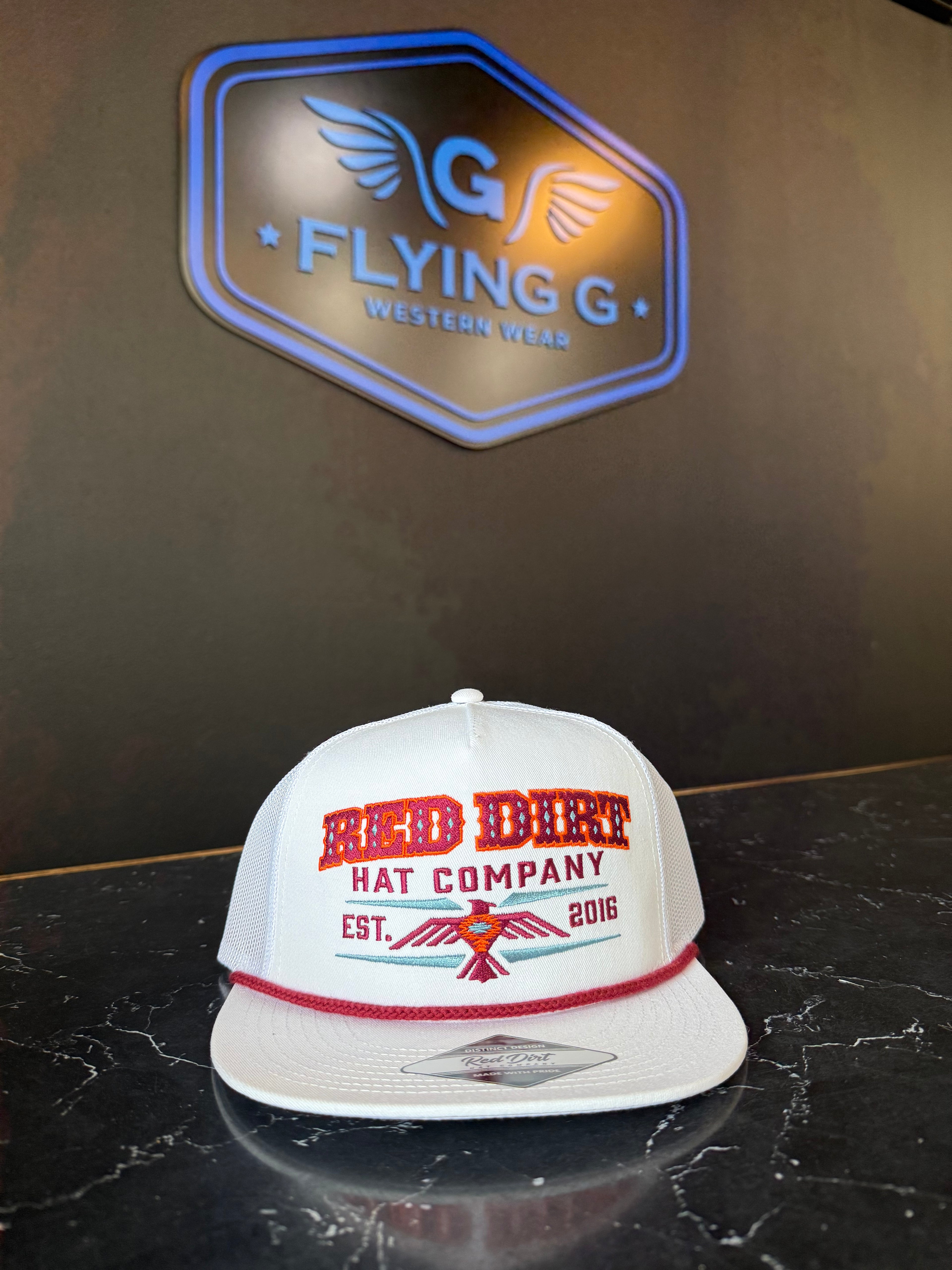 Red and white red dirt hat