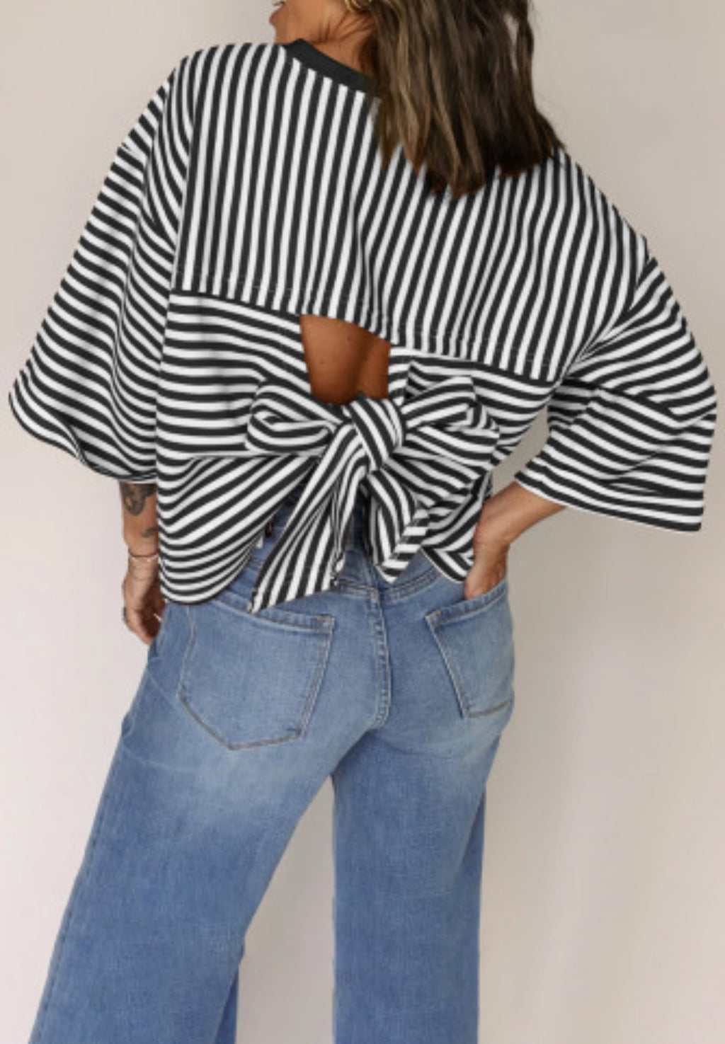 Black and white striped bow top