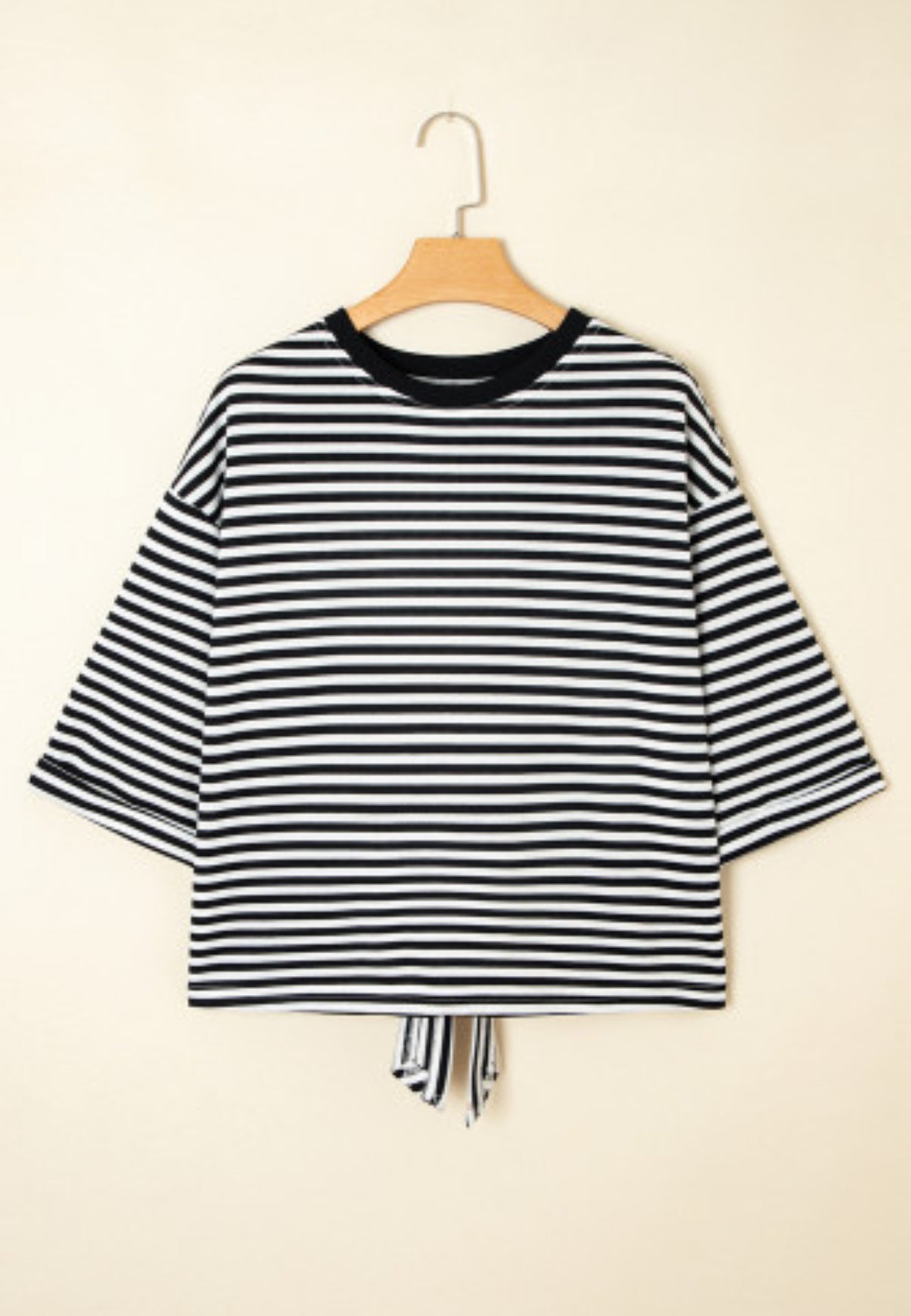 Black and white striped bow top