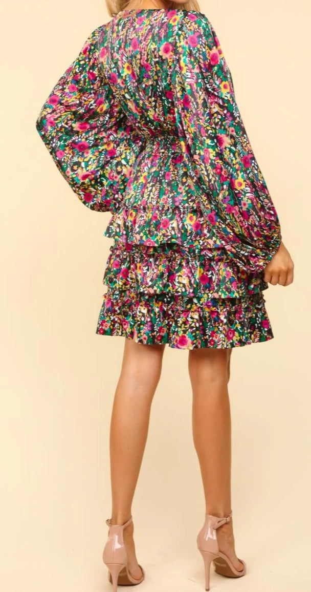 Long sleeve floral ruffle dress