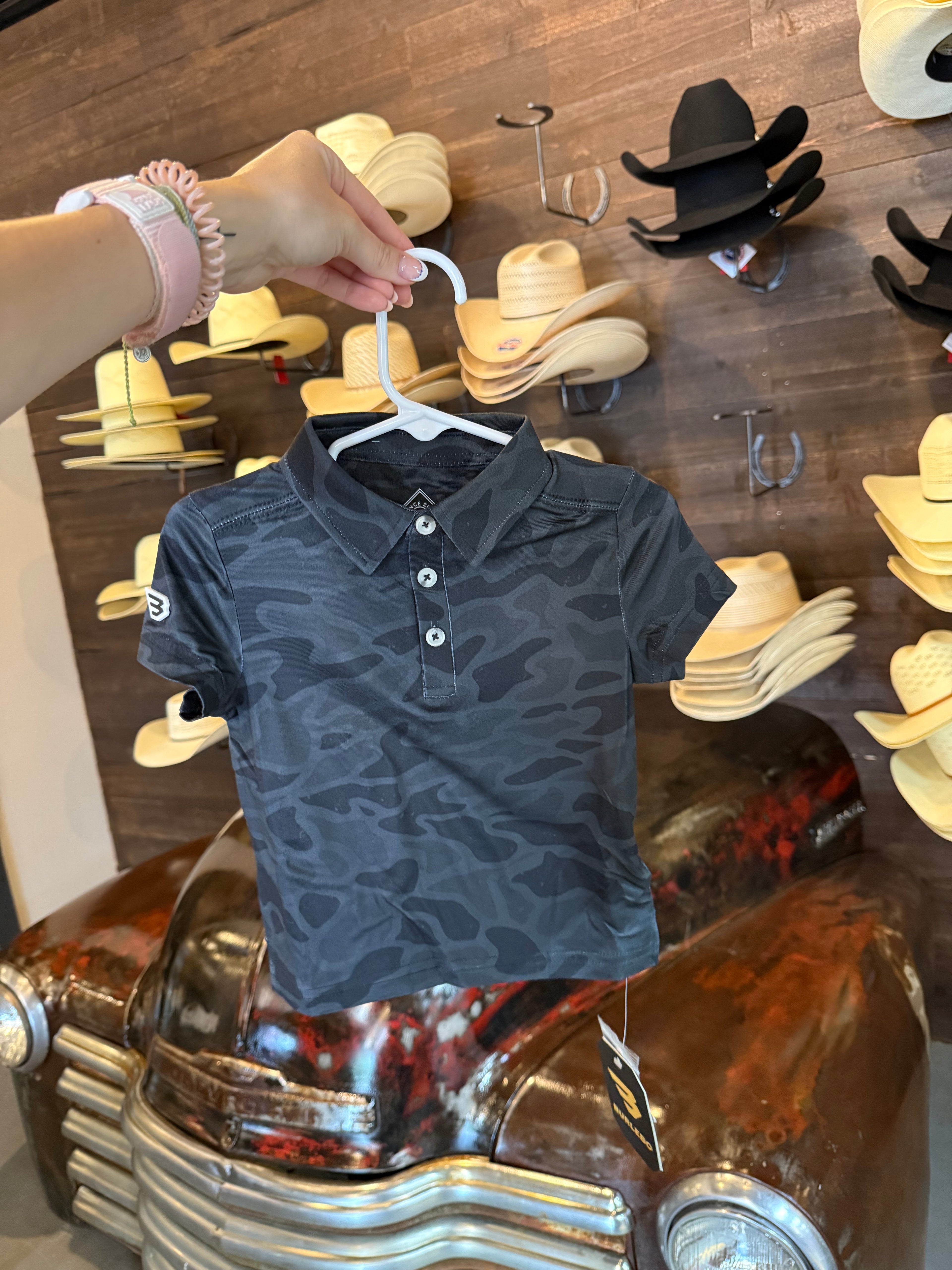 Black camo youth polo